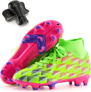 PATPAT Kids Soccer Cleats  High Top Outdoor Firm Ground and Turf Football Training Shoes for Little Big Boys and Girls, Sizes 10-6