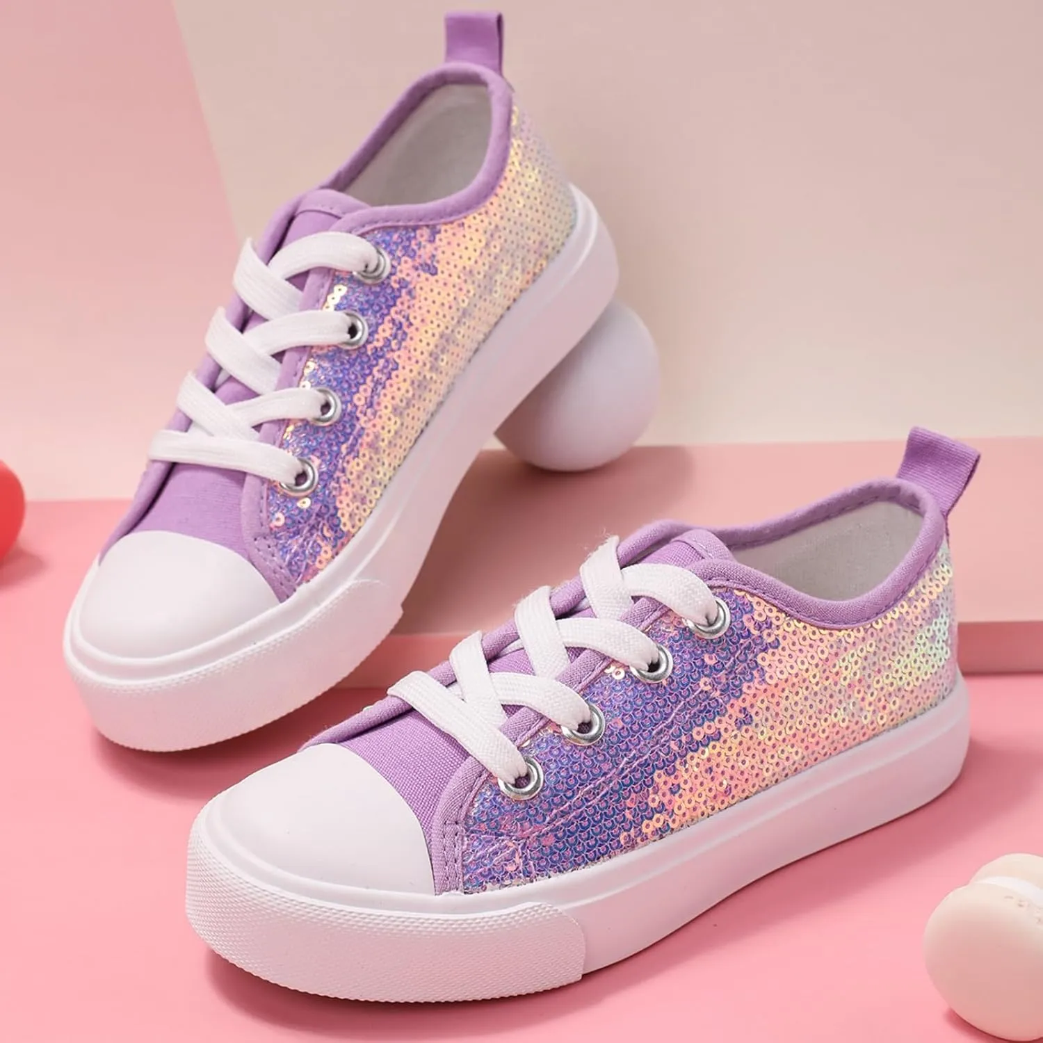 PATPAT Toddler Kid Canvas Sneaker Sparkle Sequins Glitter Shoes Boys and Girls Sneakers Sneakers Shoes