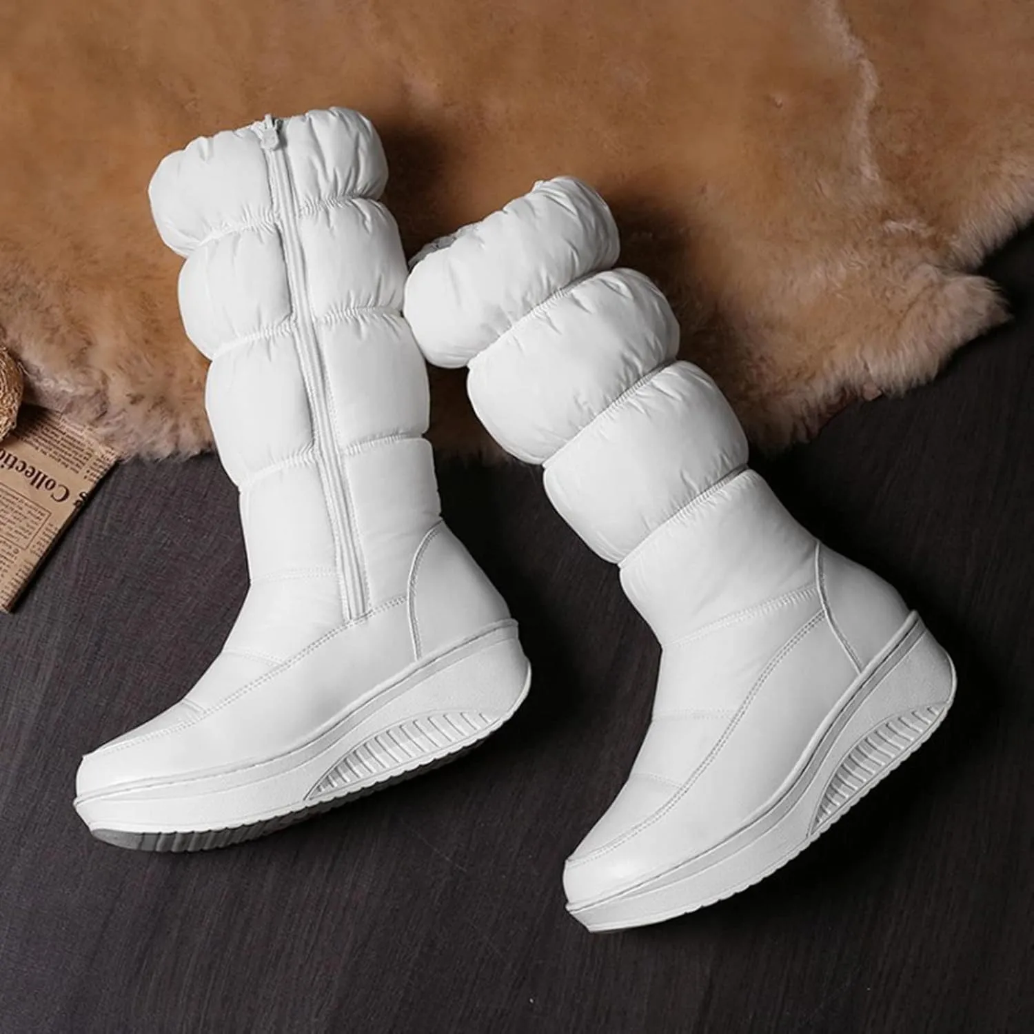 peqiut Womens Snow Boots Winter Snow Shoes Cotton Round Toe Winter High Boots Lightweight Outdoor Booties Comfort