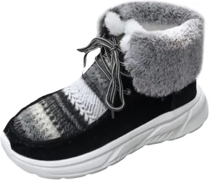 peqiut Womens Snow Boots Winter Snow Shoes Fashion Color Thickened Winter Ankle Boots Cotton Outdoor Booties (Black, 8)
