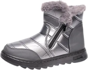 peqiut Womens Snow Boots Winter Snow Shoes Lightweight Winter Ankle Boots Flat Zipper Short Outdoor Booties (7.5)