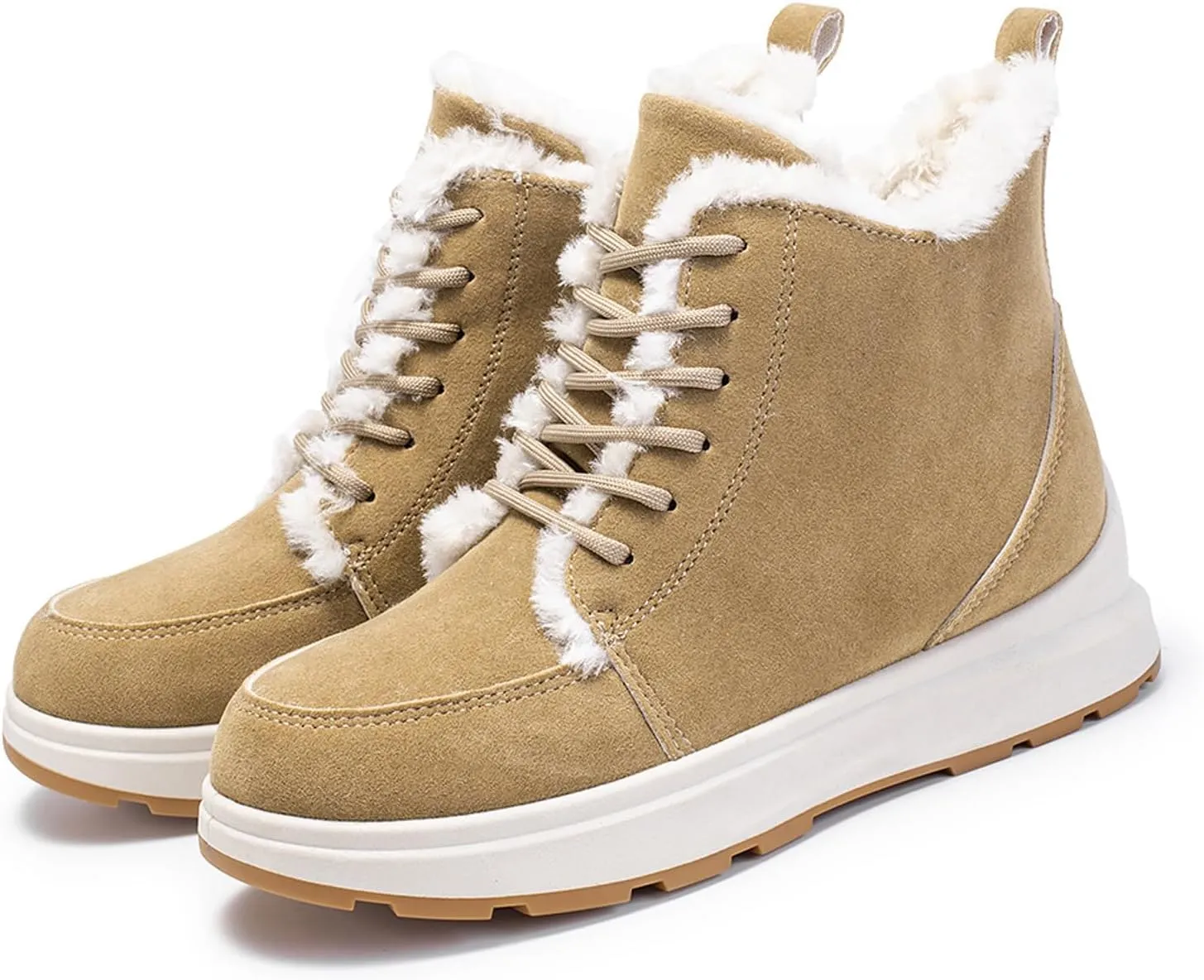 peqiut Womens Snow Boots Winter Snow Shoes Lightweight Winter Ankle Boots Suede Flat Lace Up Outdoor Booties Comfort