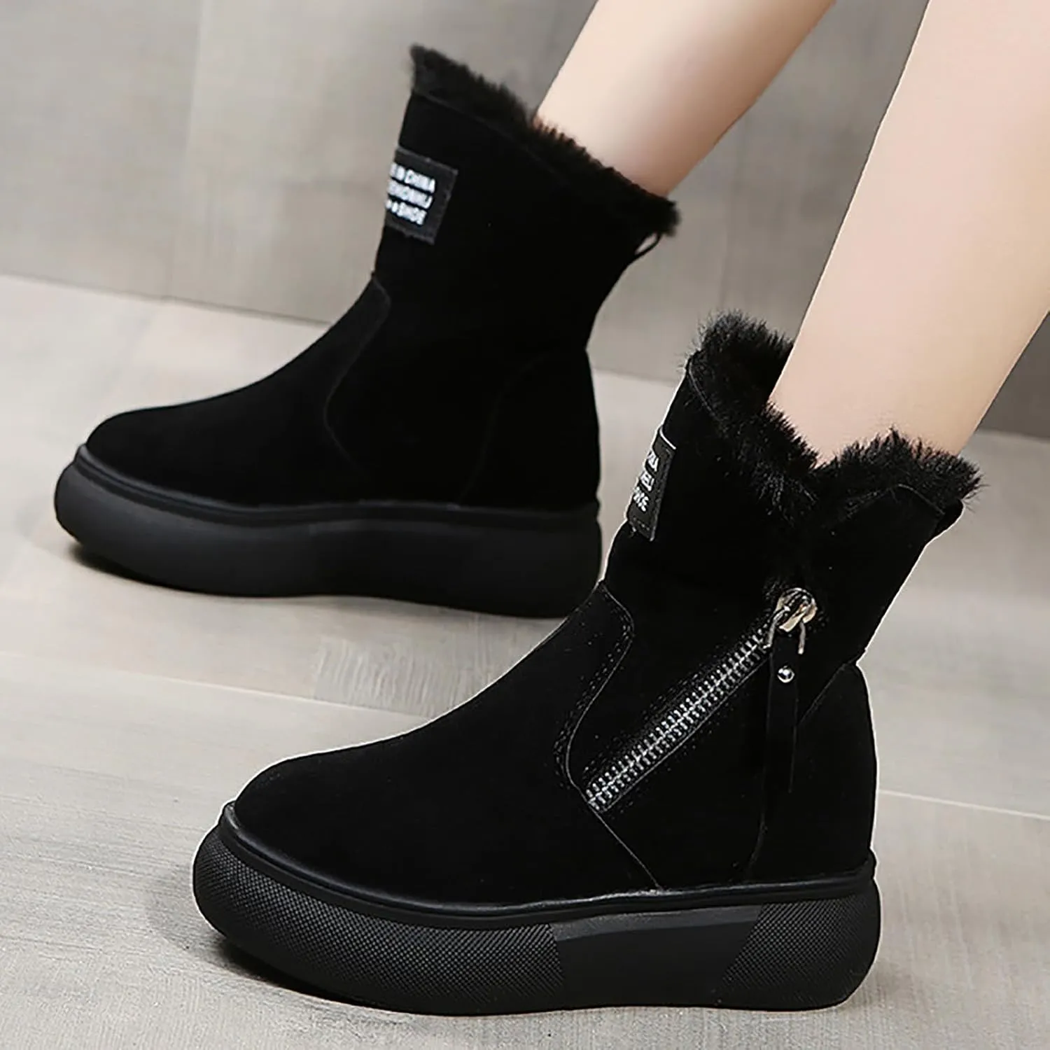 peqiut Womens Snow Boots Winter Snow Shoes Solid Color Fashion Warm Winter Ankle Boots Ladies Warm Outdoor Booties Comfort