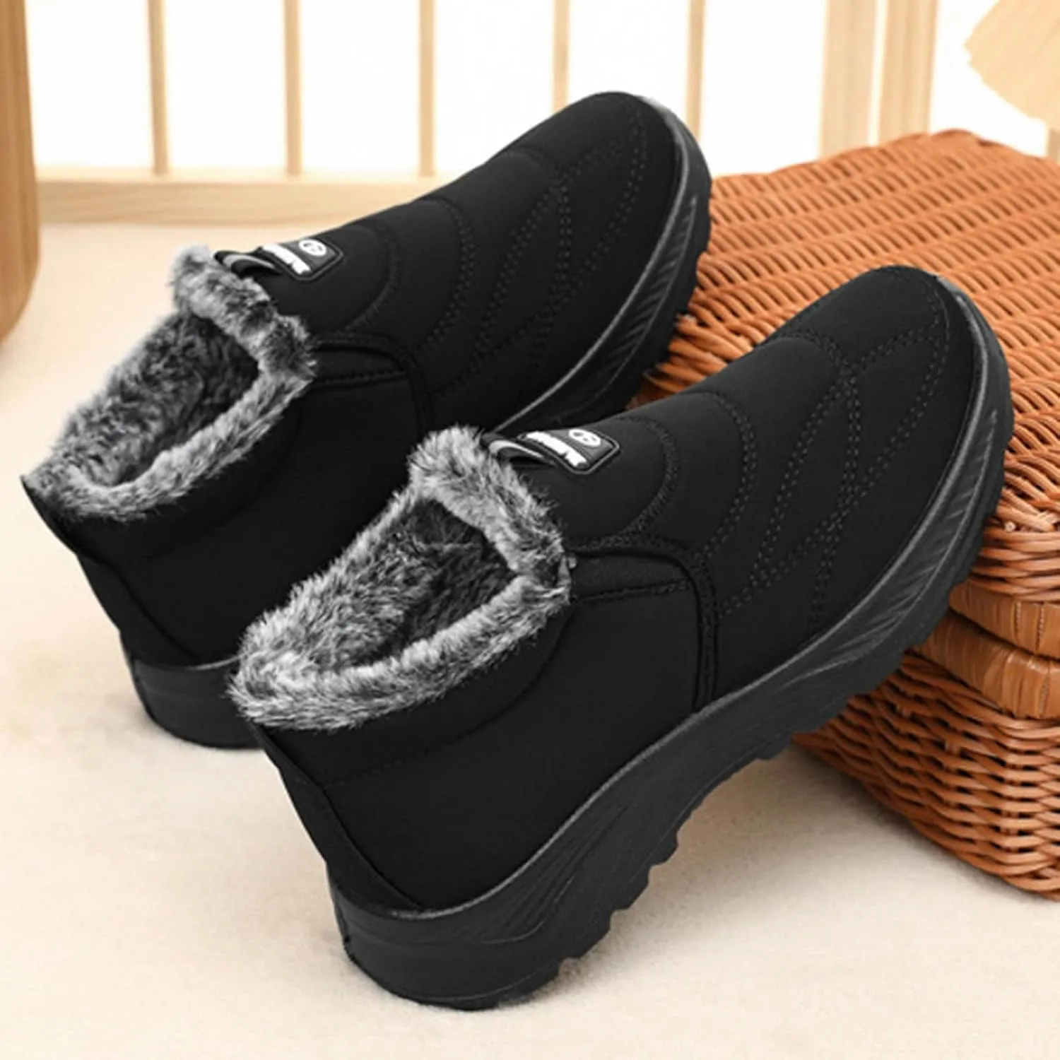 peqiut Womens Snow Boots Winter Snow Shoes Solid Color Fashion Warm Winter Ankle Boots Warm Slip On Outdoor Booties Comfort