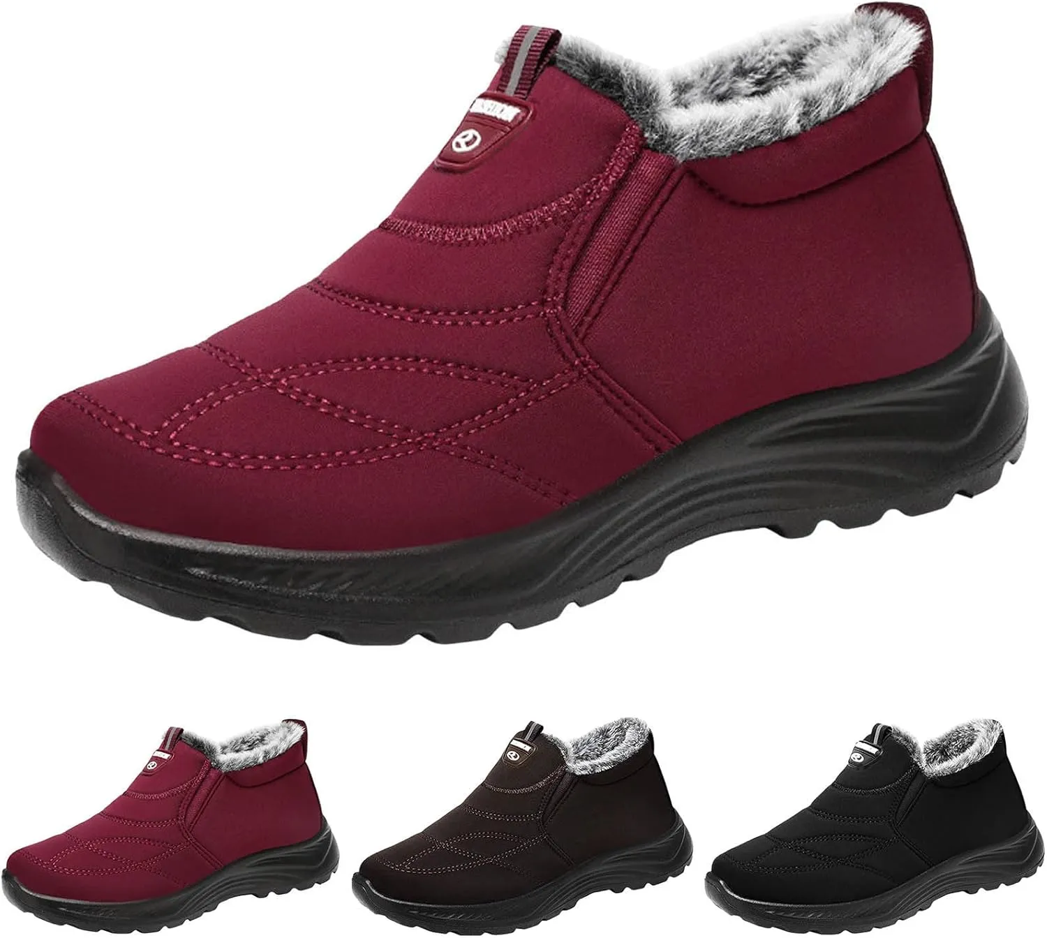 peqiut Womens Snow Boots Winter Snow Shoes Solid Color Fashion Warm Winter Ankle Boots Warm Slip On Outdoor Booties Comfort