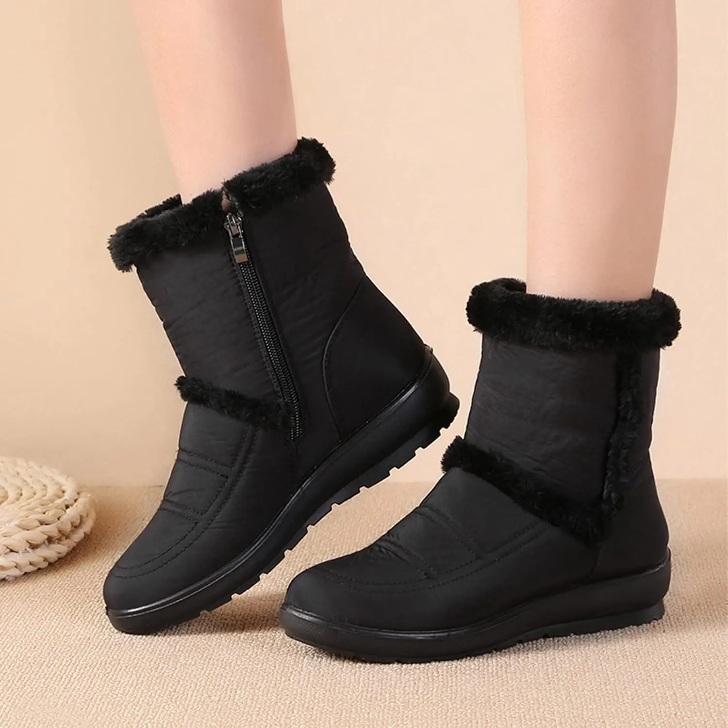 peqiut Womens Snow Boots Winter Snow Shoes Thickened Winter Ankle Boots Fashion Slip On Short Outdoor Booties Comfort