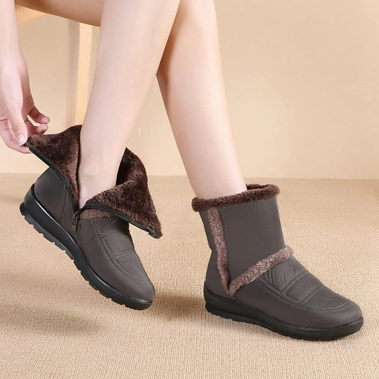 peqiut Womens Snow Boots Winter Snow Shoes Thickened Winter Ankle Boots Fashion Slip On Short Outdoor Booties Comfort