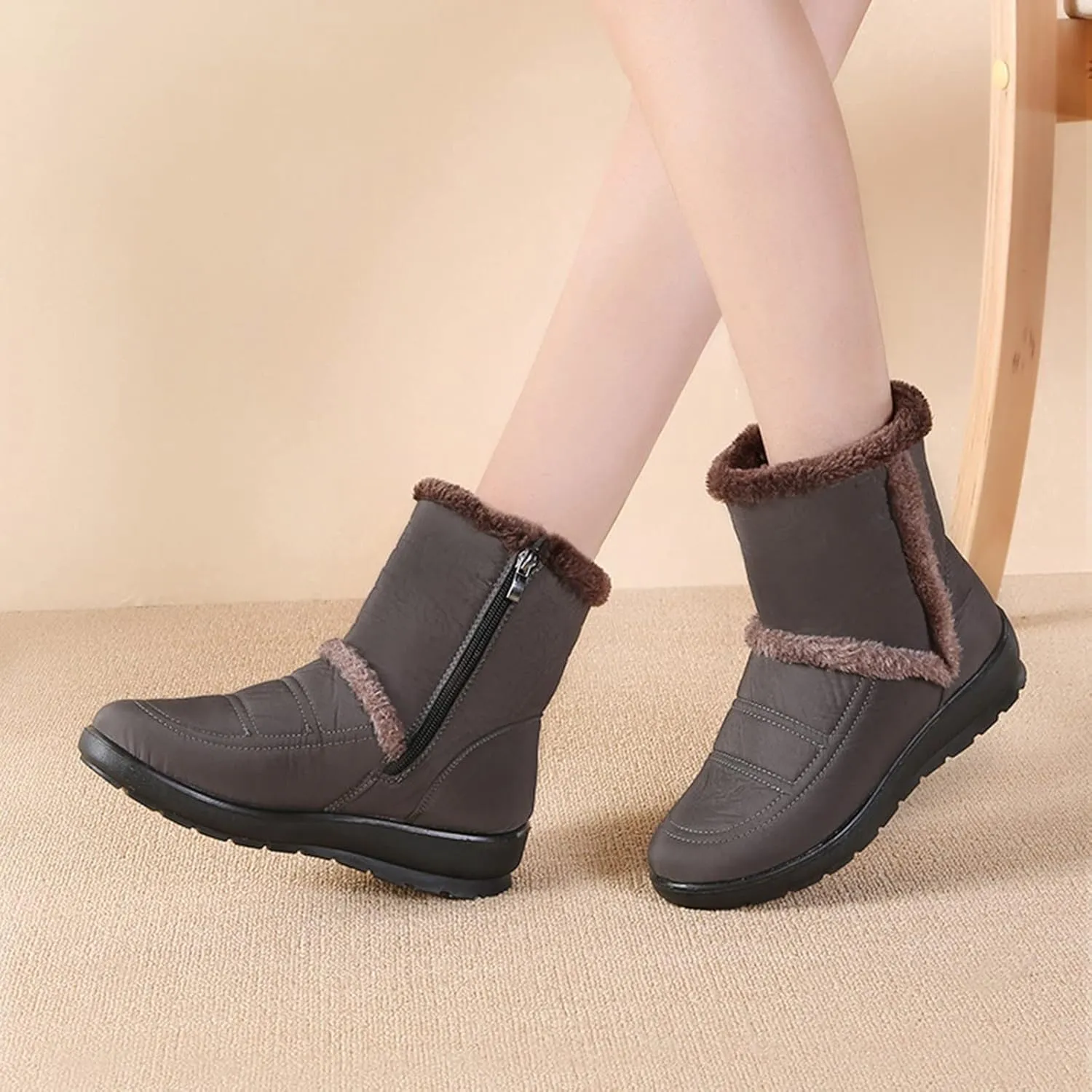 peqiut Womens Snow Boots Winter Snow Shoes Thickened Winter Ankle Boots Fashion Slip On Short Outdoor Booties Comfort