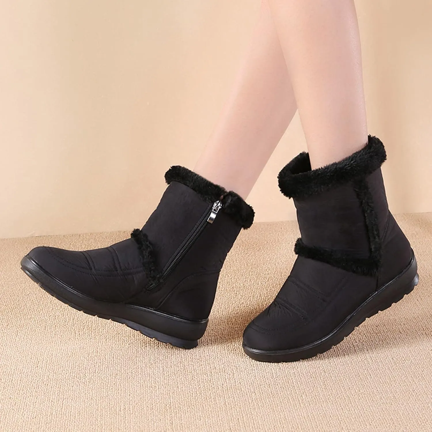 peqiut Womens Snow Boots Winter Snow Shoes Thickened Winter Ankle Boots Fashion Slip On Short Outdoor Booties Comfort