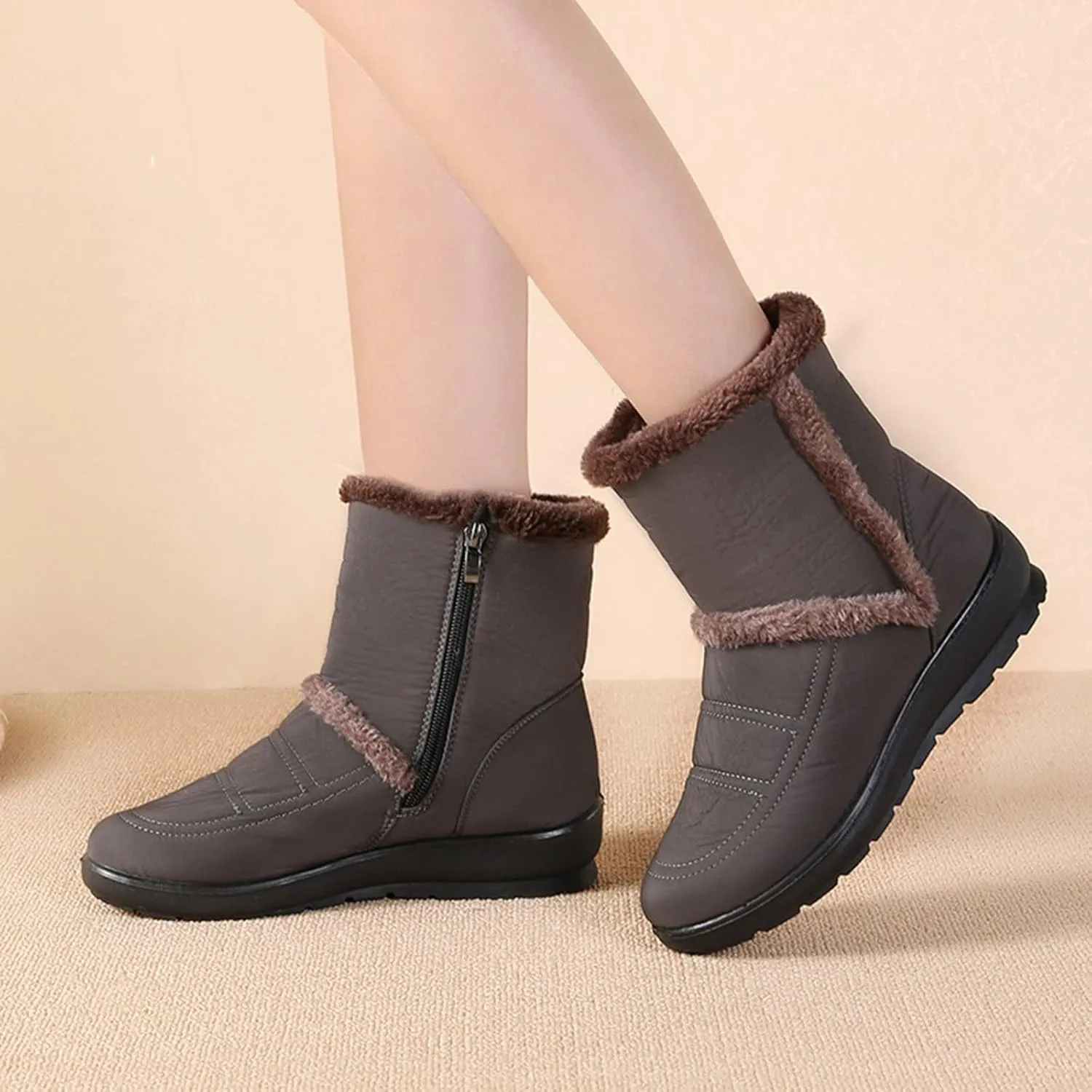 peqiut Womens Snow Boots Winter Snow Shoes Thickened Winter Ankle Boots Fashion Slip On Short Outdoor Booties Comfort