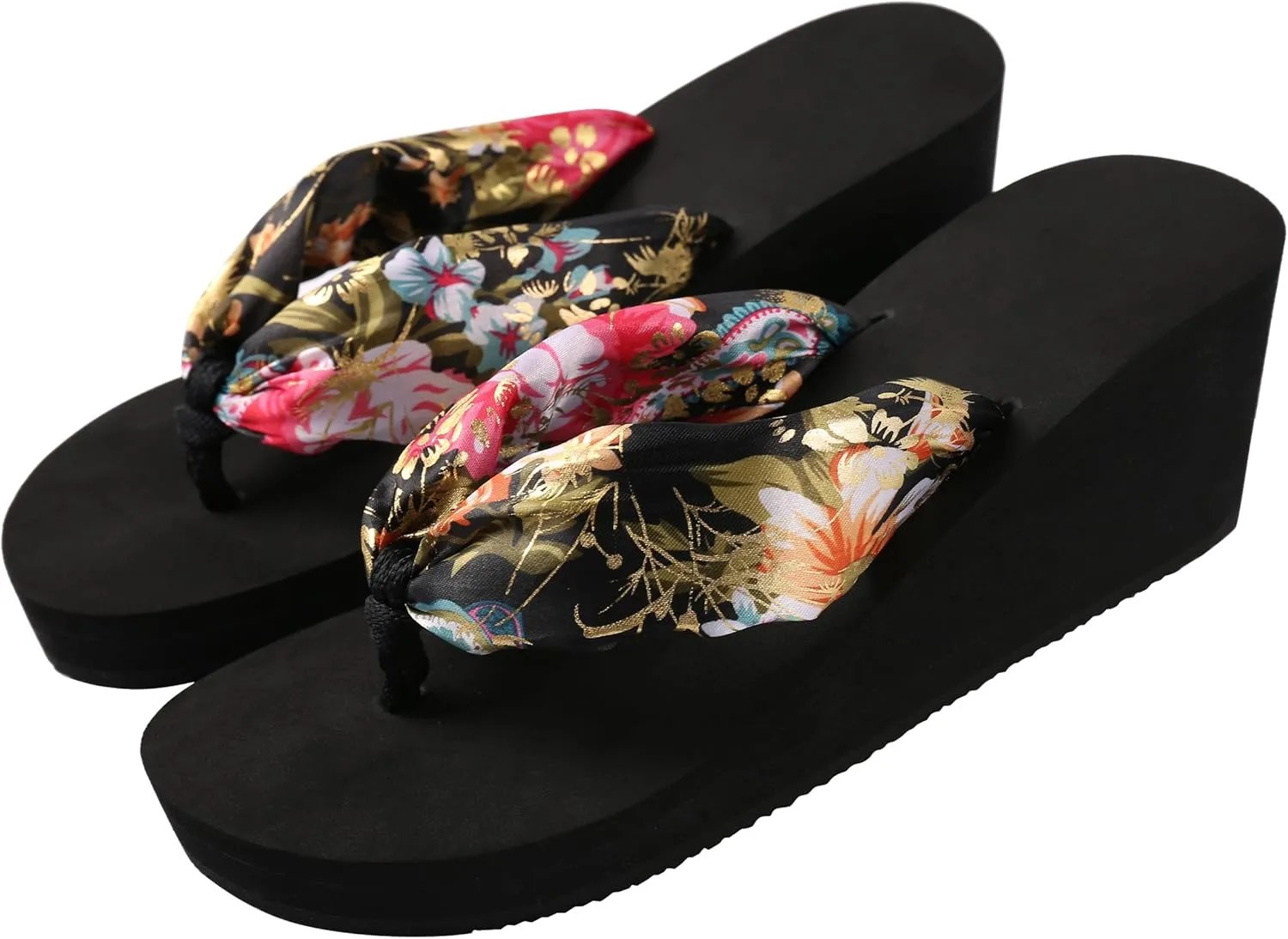 Saki Floral Wedge Flip Flop Sandals