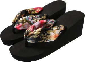 Saki Floral Wedge Flip Flop Sandals