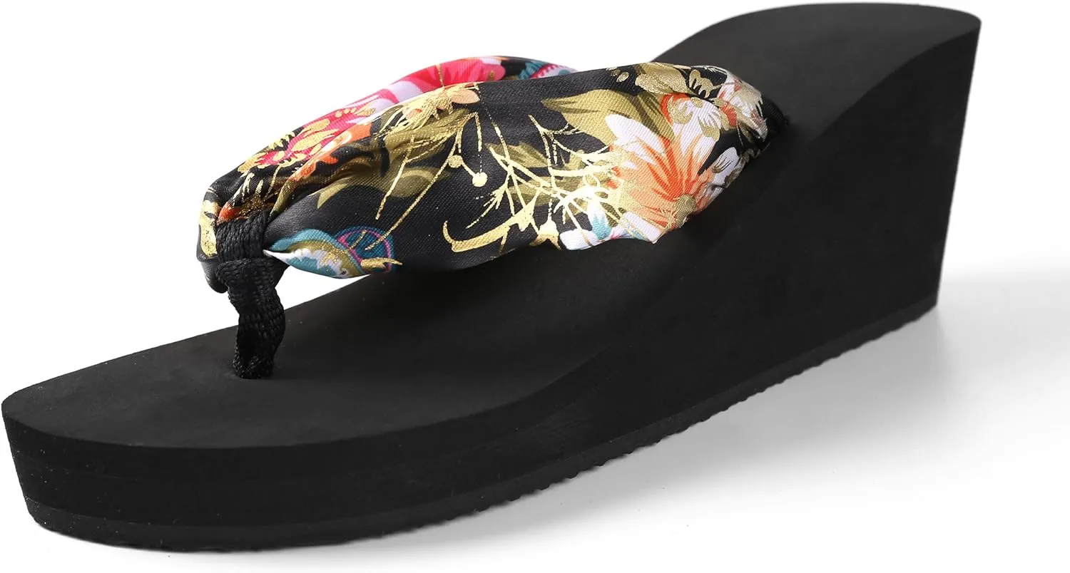 Saki Floral Wedge Flip Flop Sandals