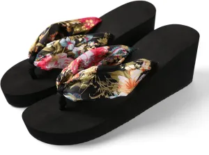 Saki Floral Wedge Flip Flop Sandals