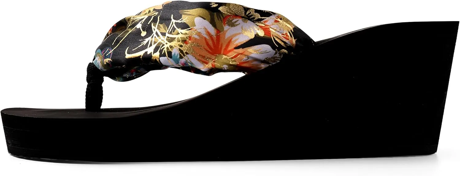Saki Floral Wedge Flip Flop Sandals