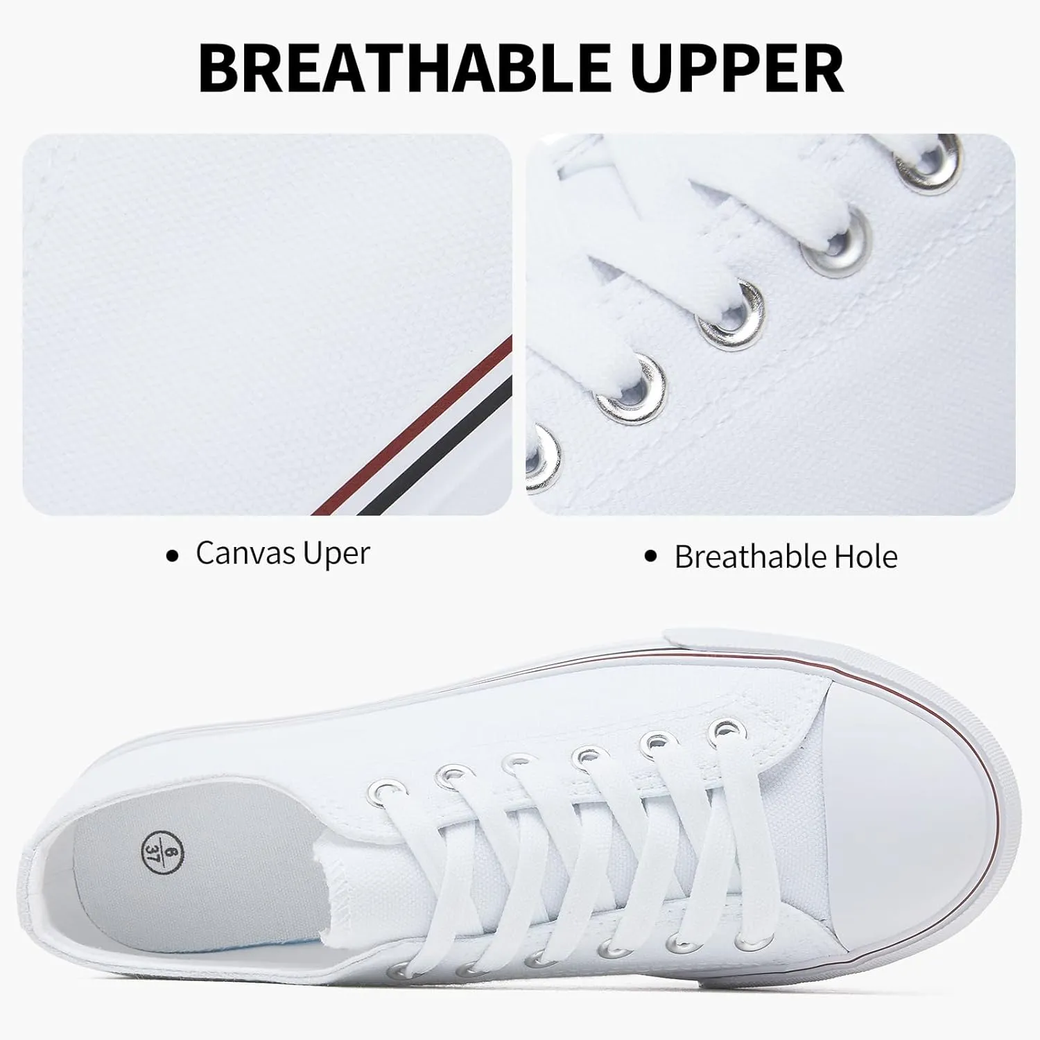 SERNIAL Womens White Platform Sneakers Low Top Platform Shoes Black Canvas Shoes for Women