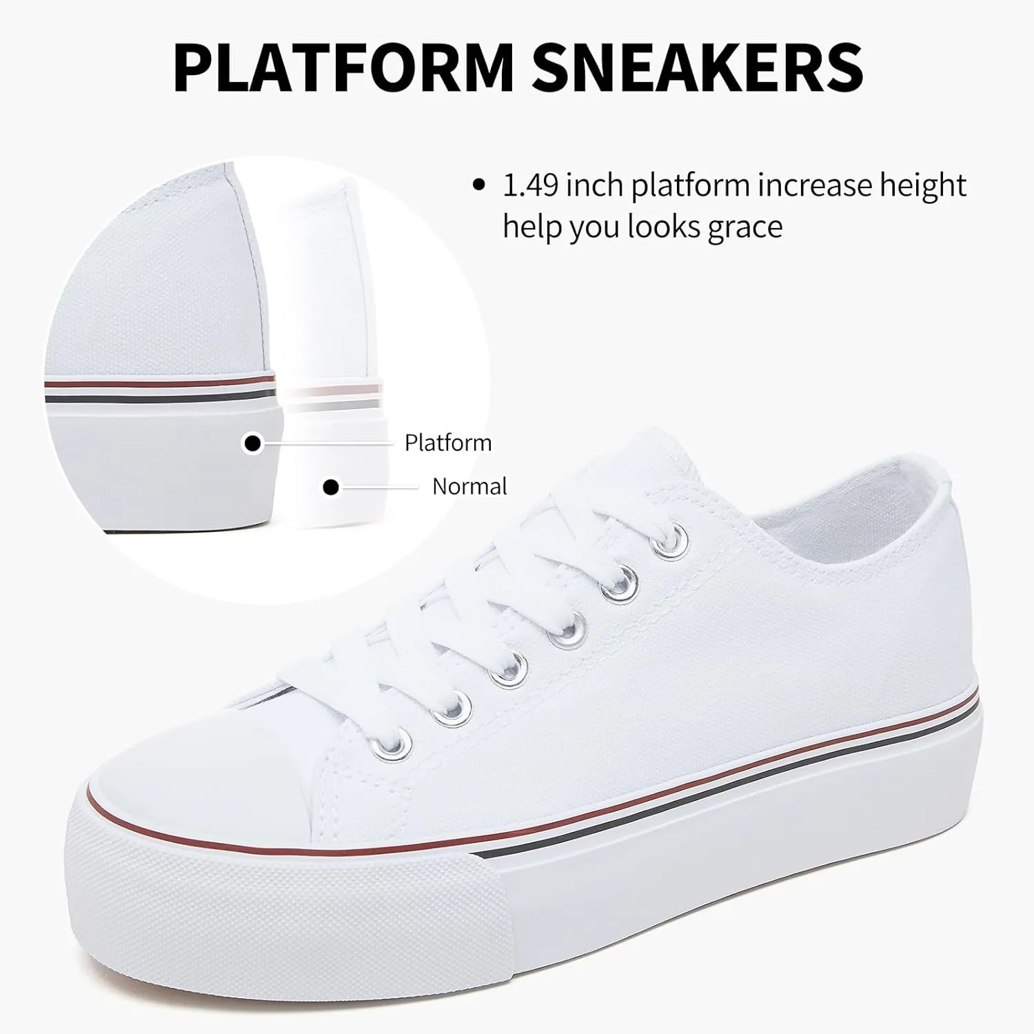 SERNIAL Womens White Platform Sneakers Low Top Platform Shoes Black Canvas Shoes for Women