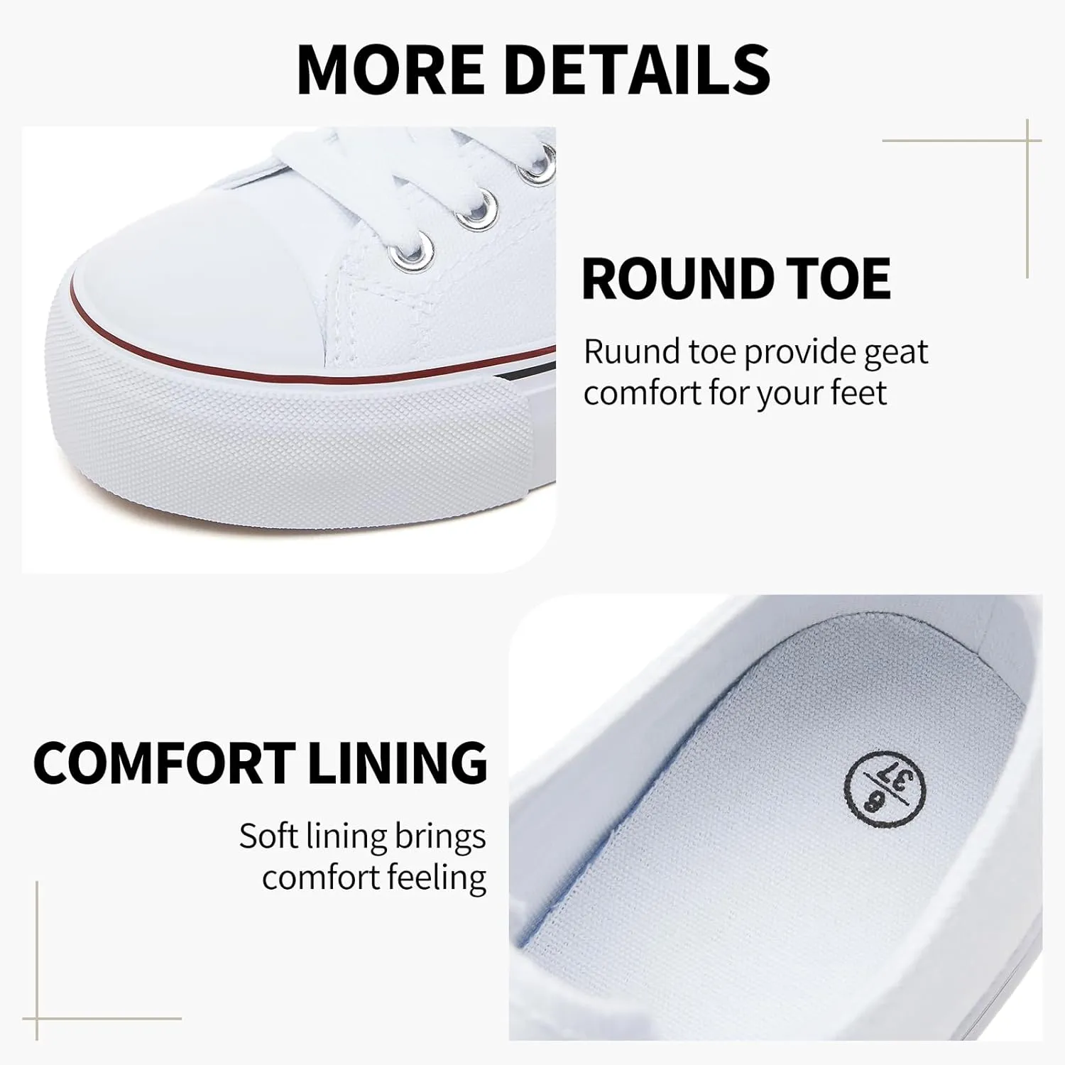 SERNIAL Womens White Platform Sneakers Low Top Platform Shoes Black Canvas Shoes for Women