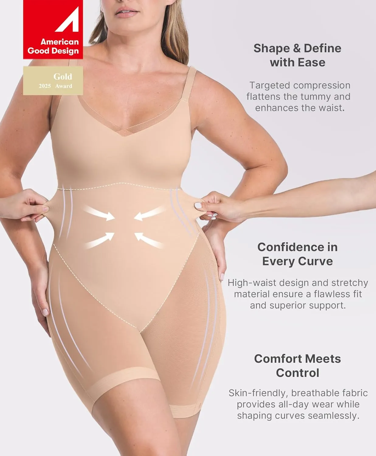 SHAPELLX Women Shapewear Bodysuit Tummy Control Body Shaper Butt Lifting Seamless Sculpting Body Suit