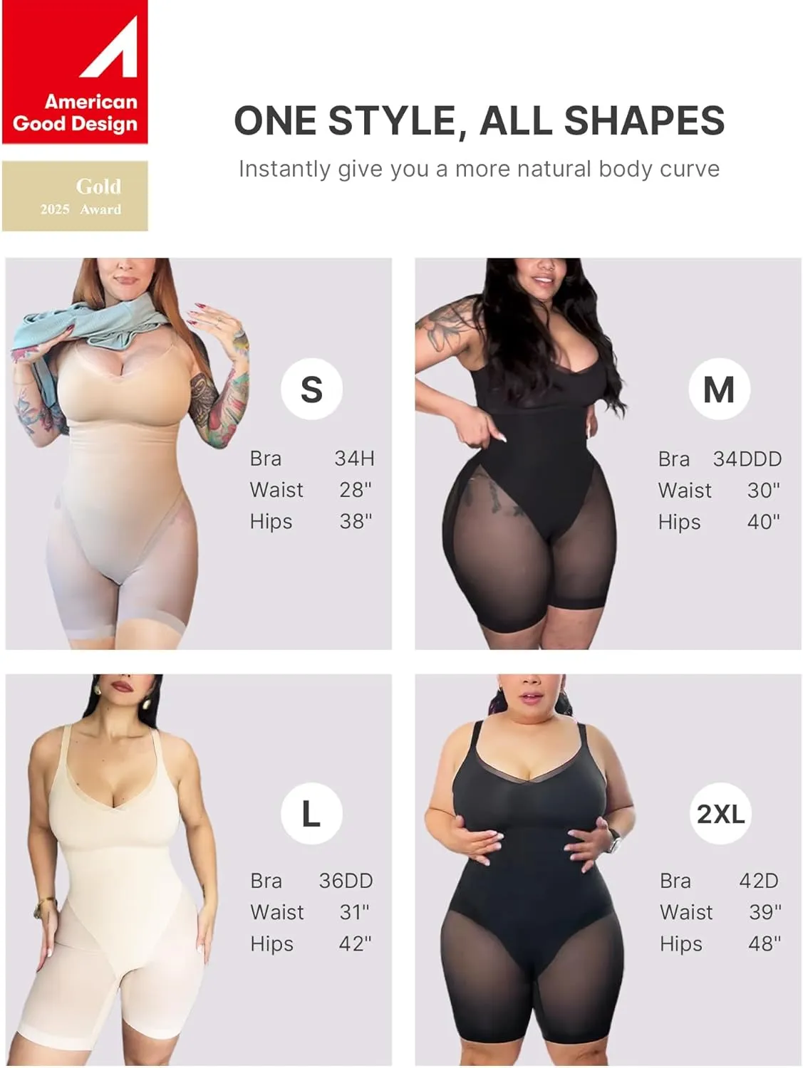 SHAPELLX Women Shapewear Bodysuit Tummy Control Body Shaper Butt Lifting Seamless Sculpting Body Suit