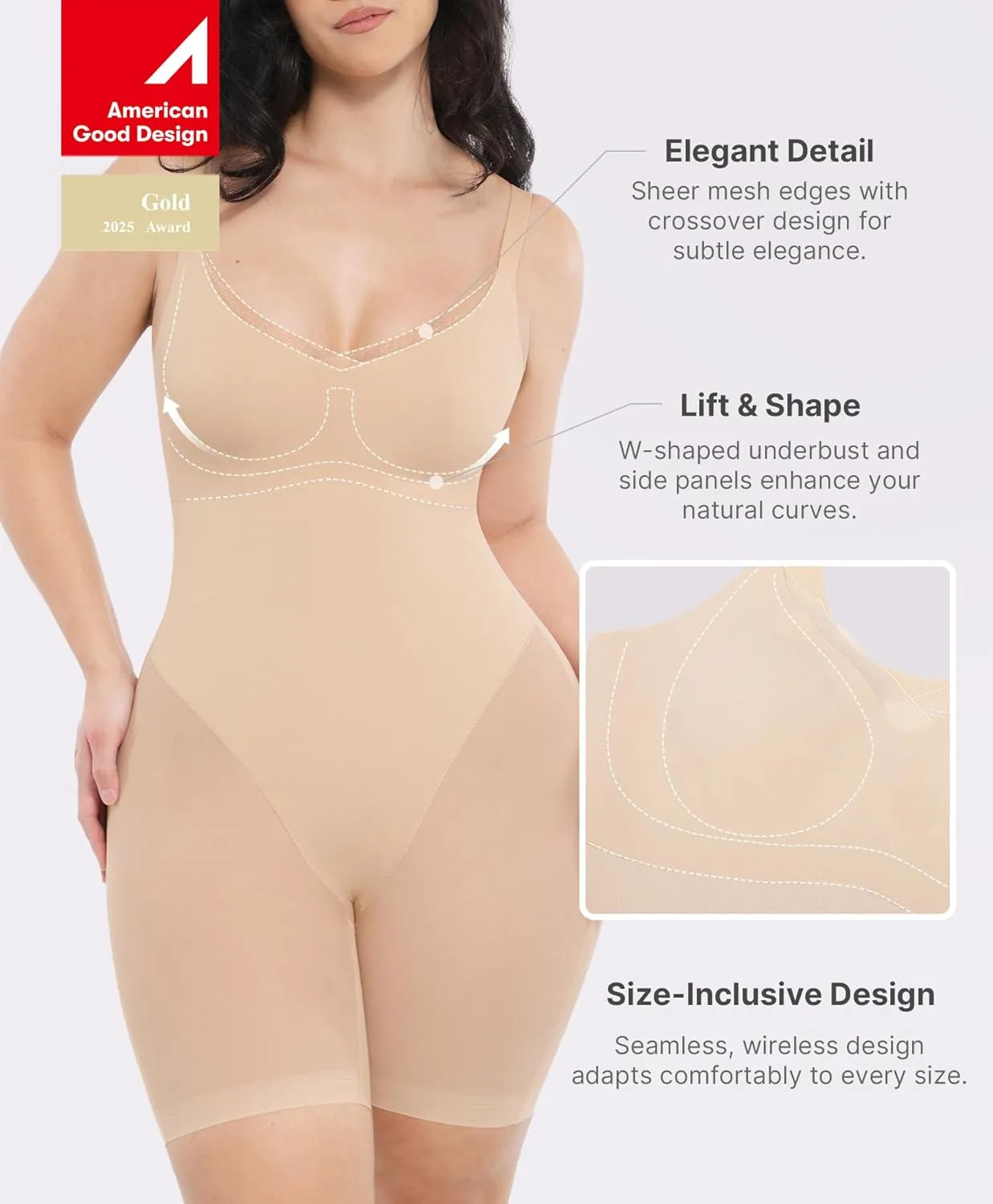 SHAPELLX Women Shapewear Bodysuit Tummy Control Body Shaper Butt Lifting Seamless Sculpting Body Suit