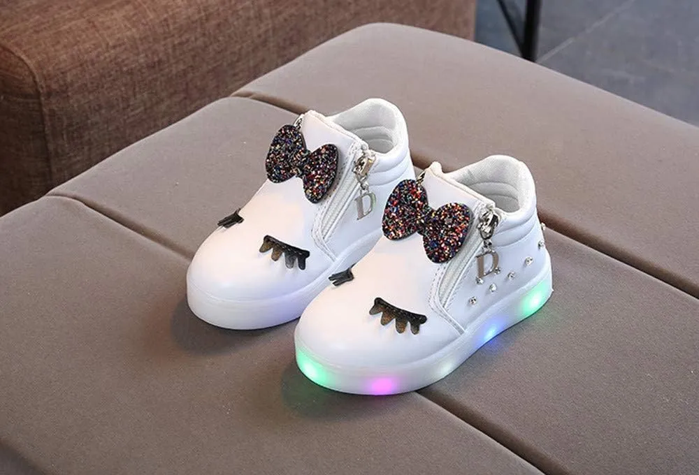 Sneakers for Boys 1-6 Years Kids Toddler Baby Girls LED Light Sneaker Crystal Bowknot Boots Sport Shoes Black Sneakers