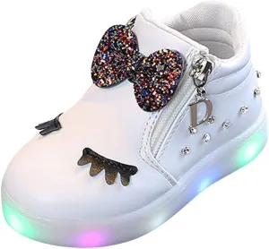 Sneakers for Boys 1-6 Years Kids Toddler Baby Girls LED Light Sneaker Crystal Bowknot Boots Sport Shoes Black Sneakers