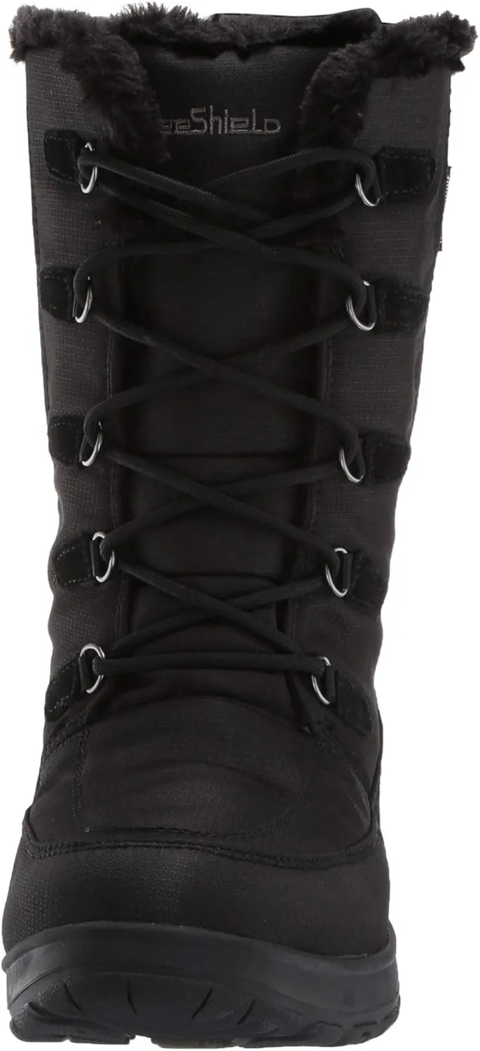 TECS 10" Womens Warm Winter Snow Boots Mid Calf Waterproof Insulated Microfleece Lining Felt Collar Trim Ankle Boot Adjustable D-Ring Lace Up Closure Anti Slip Outsole