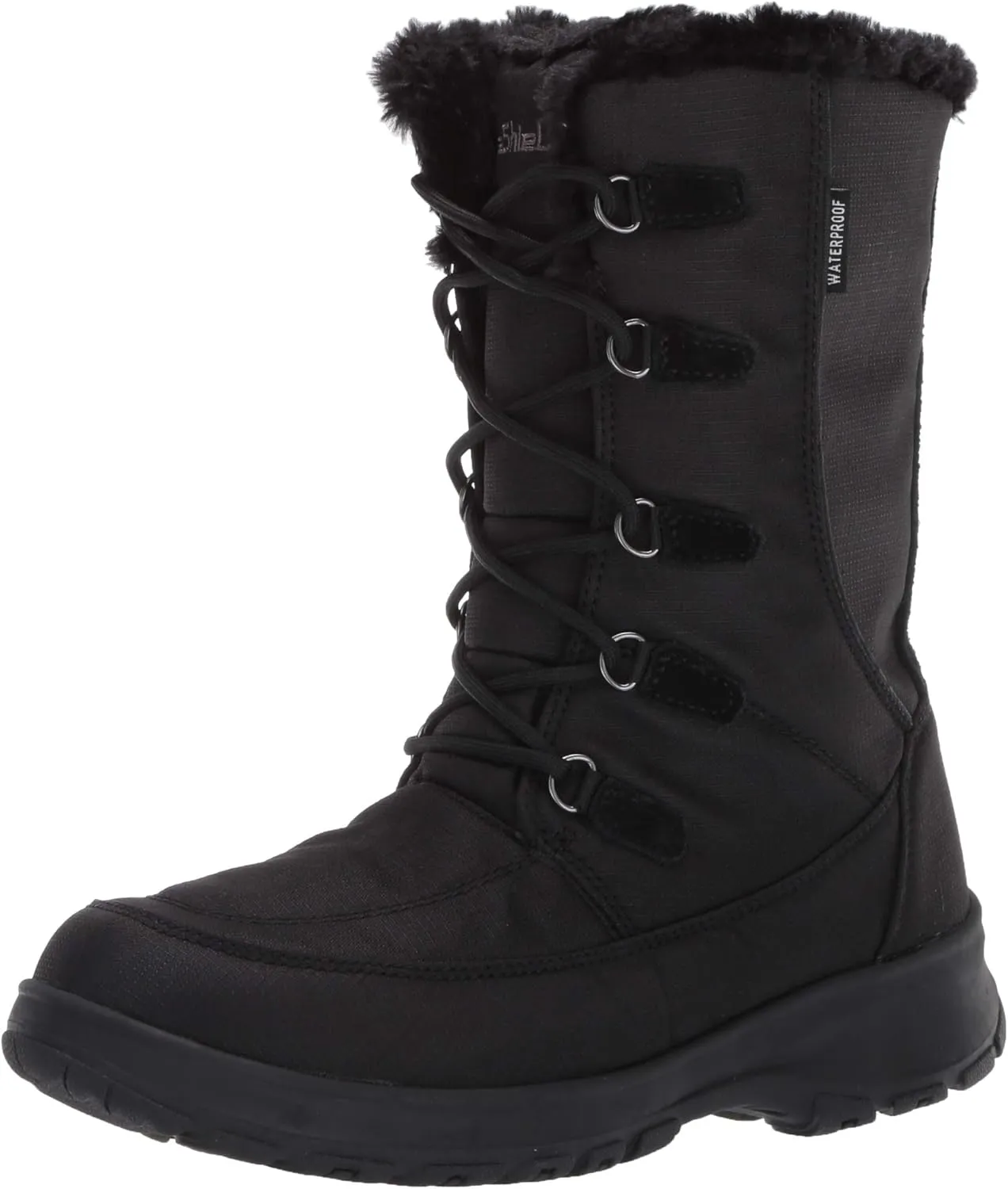 TECS 10" Womens Warm Winter Snow Boots Mid Calf Waterproof Insulated Microfleece Lining Felt Collar Trim Ankle Boot Adjustable D-Ring Lace Up Closure Anti Slip Outsole