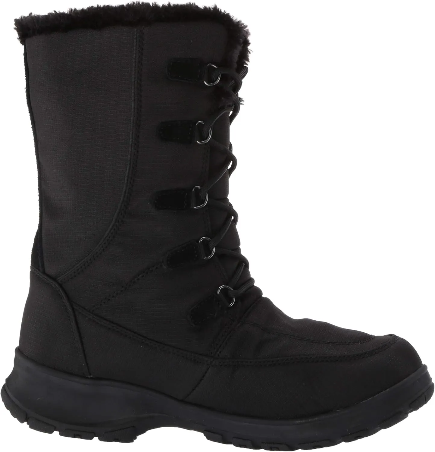 TECS 10" Womens Warm Winter Snow Boots Mid Calf Waterproof Insulated Microfleece Lining Felt Collar Trim Ankle Boot Adjustable D-Ring Lace Up Closure Anti Slip Outsole