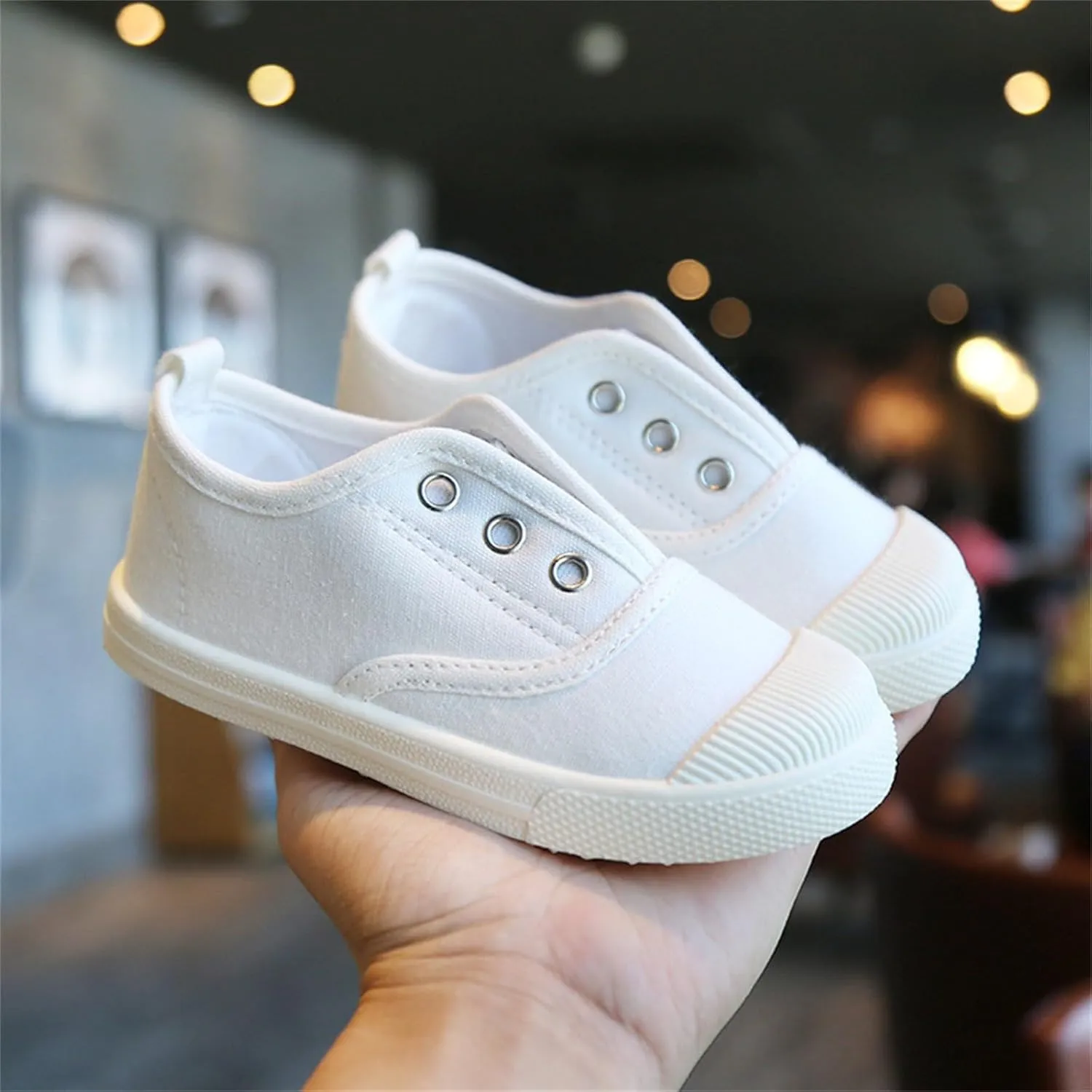Toddler Girls Boys T-Strap Canvas Sneakers Classical Comfortable Cotton Flat Non-Slip Casual Walking Lace-Up Slip Shoes