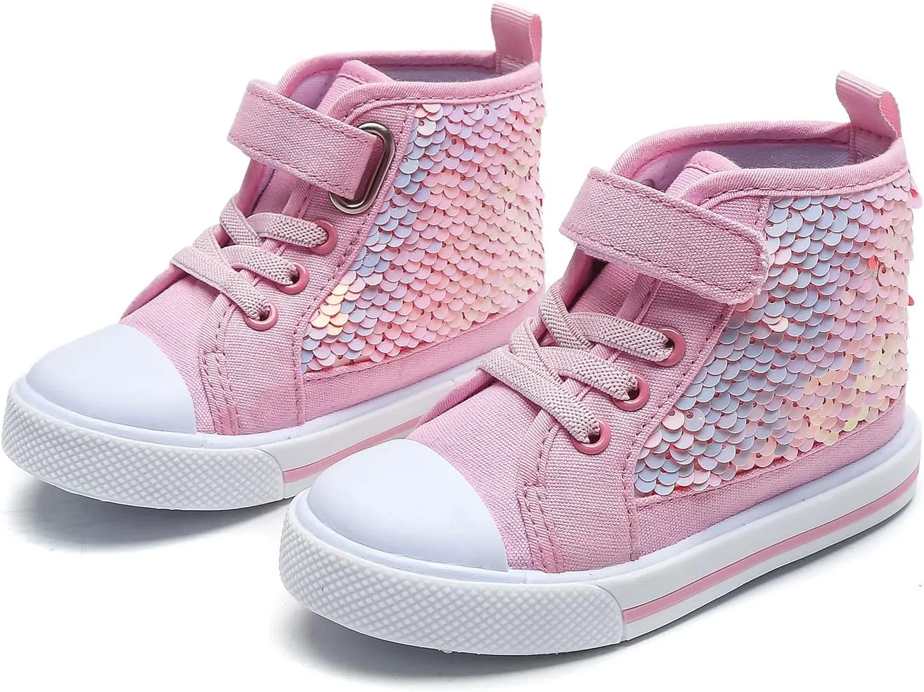 Toddler Girls Sneakers Kids High Top Casual Canvas Shoes with Sparkle Color Change Flipping Sequins