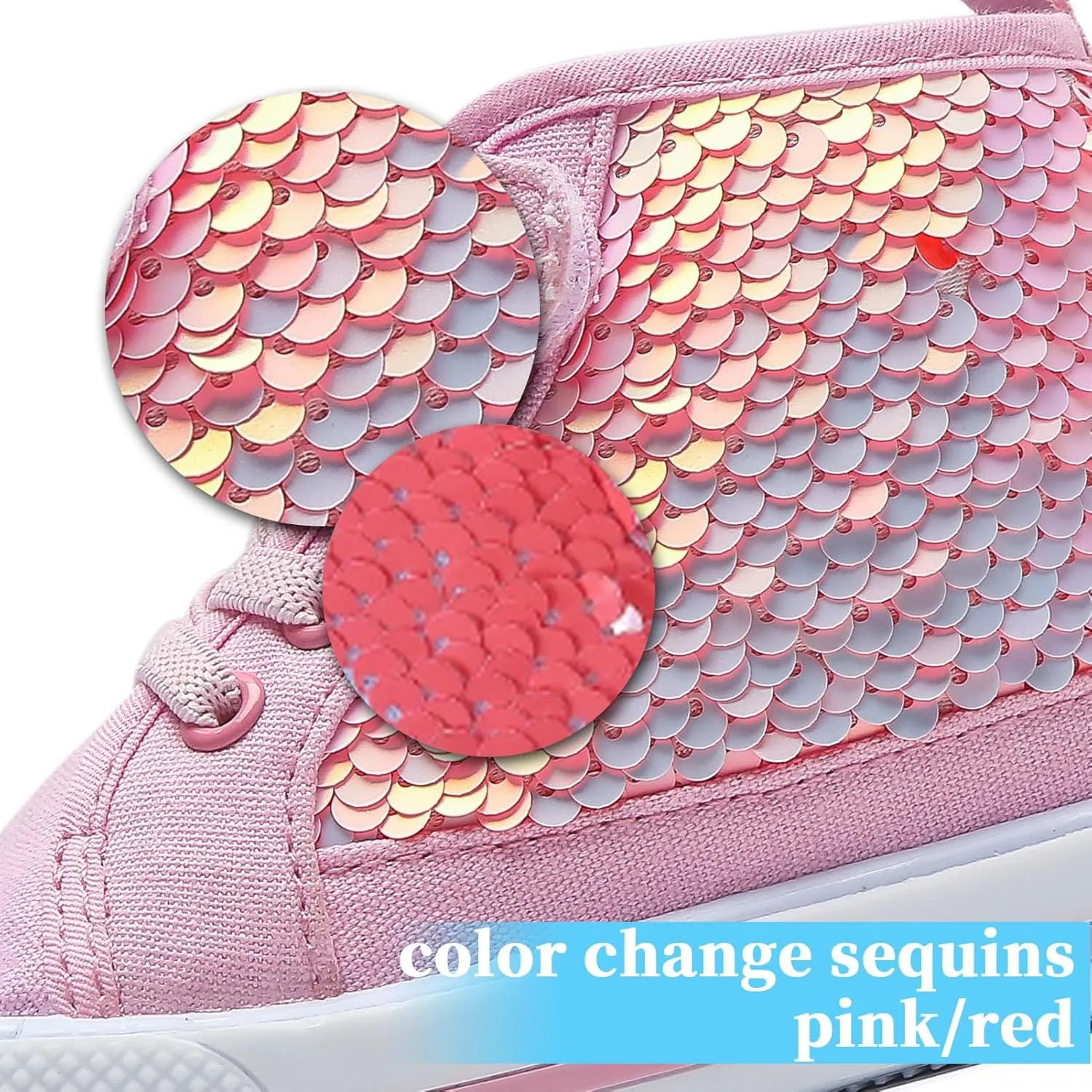 Toddler Girls Sneakers Kids High Top Casual Canvas Shoes with Sparkle Color Change Flipping Sequins