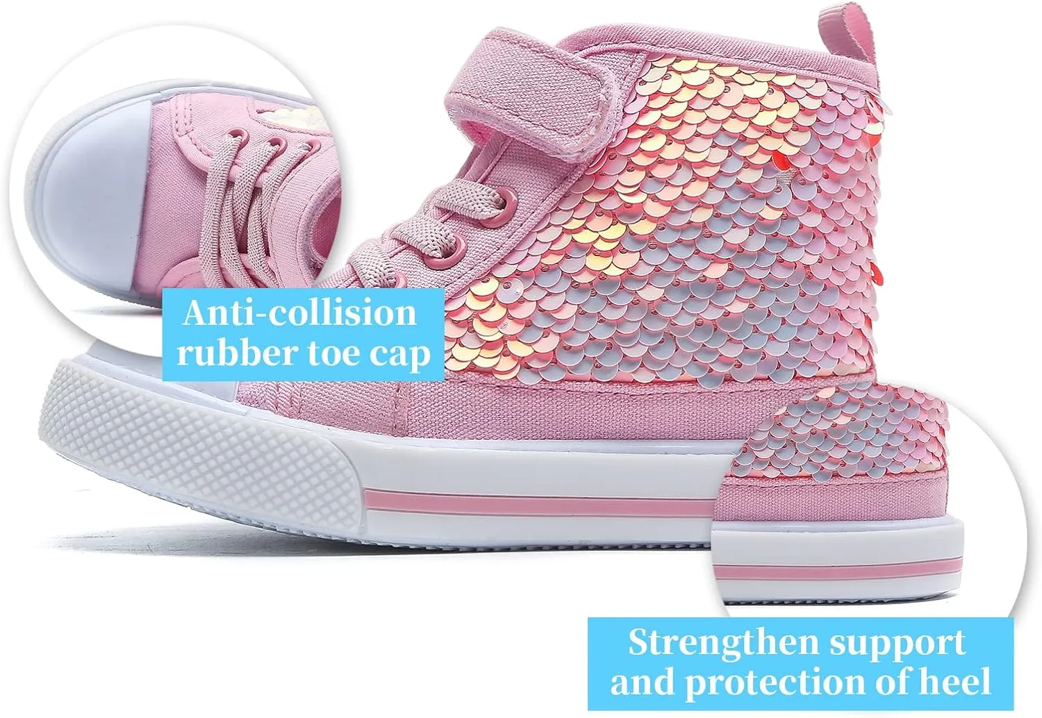 Toddler Girls Sneakers Kids High Top Casual Canvas Shoes with Sparkle Color Change Flipping Sequins