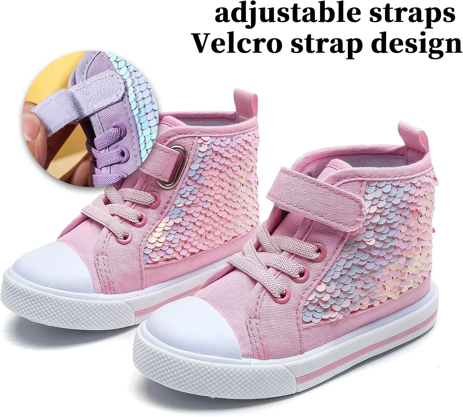 Toddler Girls Sneakers Kids High Top Casual Canvas Shoes with Sparkle Color Change Flipping Sequins