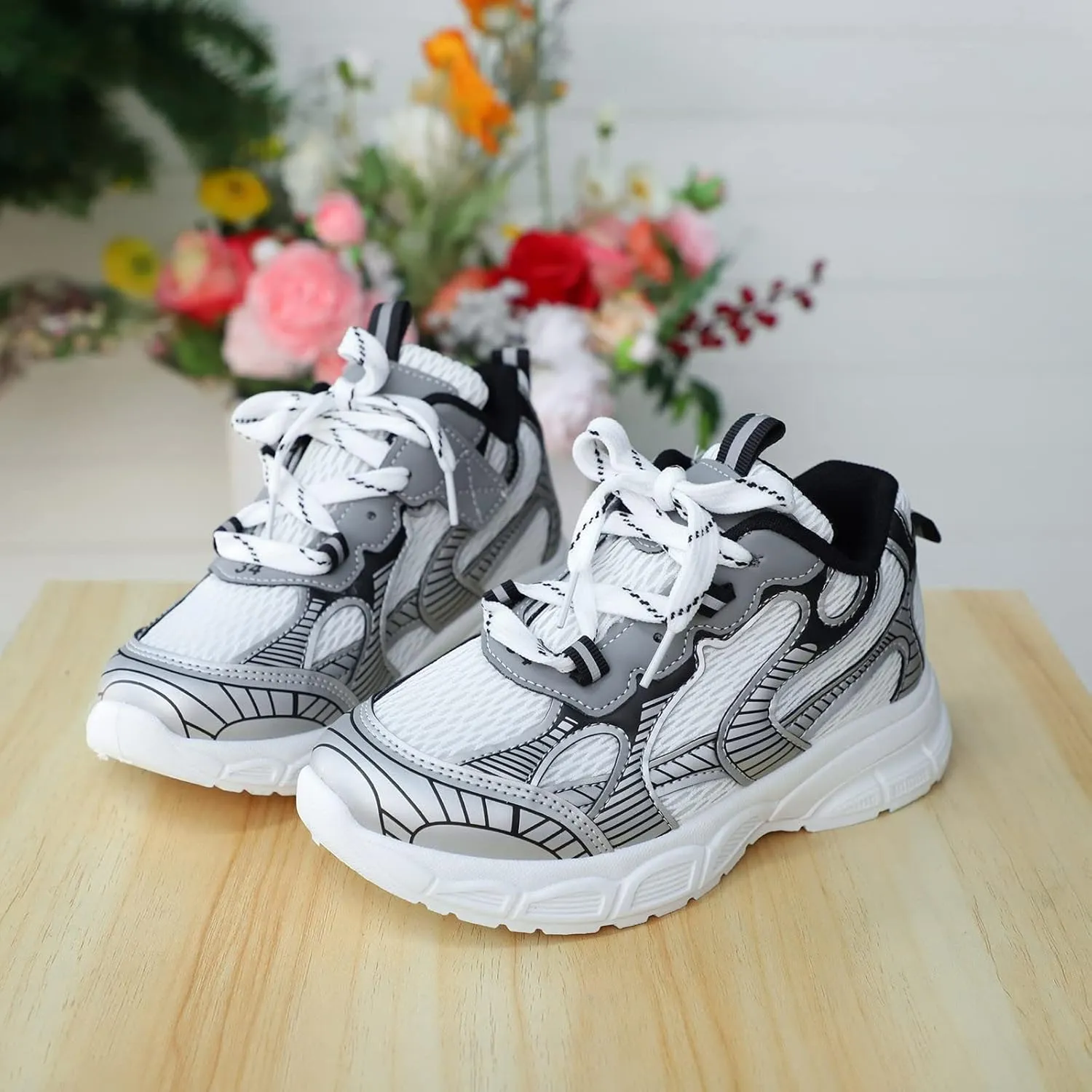 Toddler Shoes Boys Girls Tennis Shoes Kids Mesh Breathable Sneakers Non Slip Lace-up Running Athletic Sports Shoes