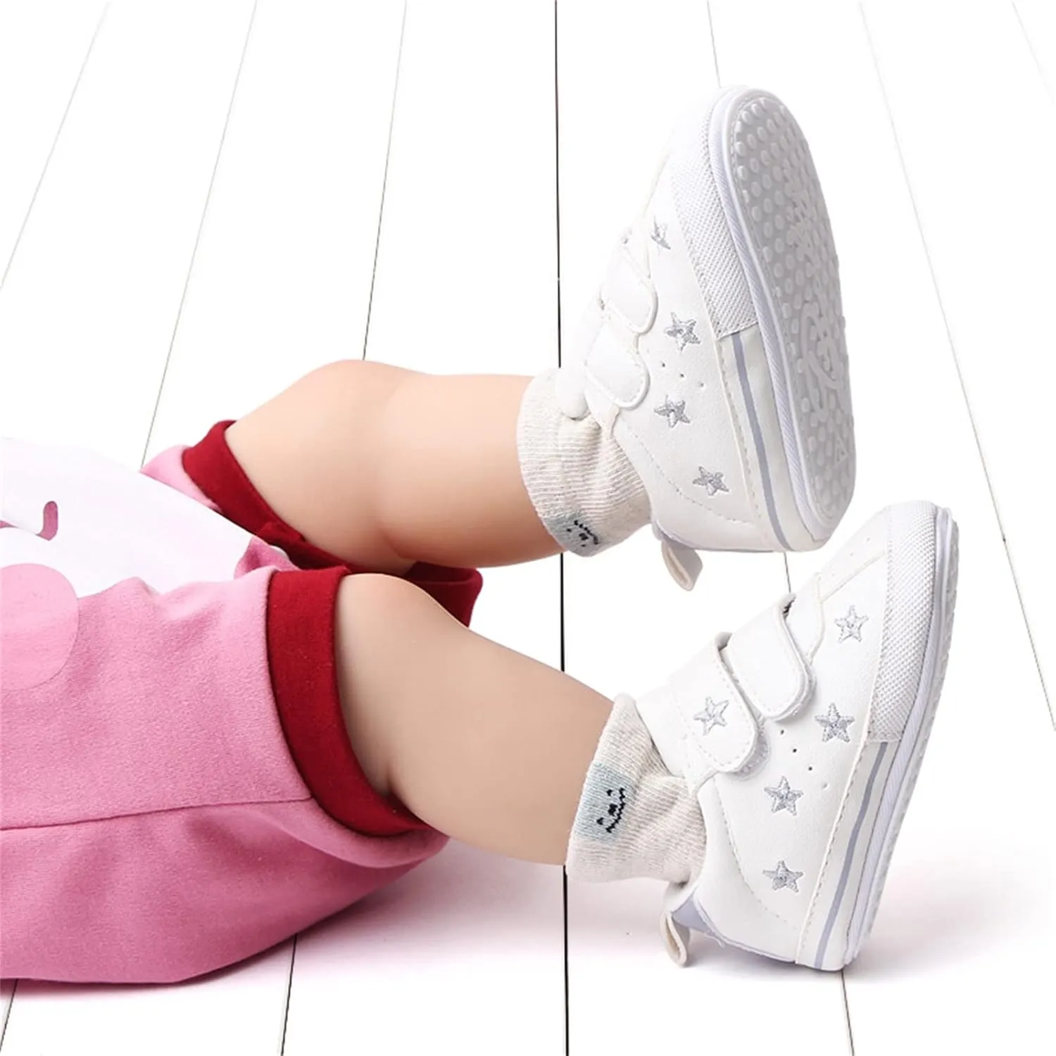 Toddler Shoes Infant Shoes Boys and Girls Sports Shoes Flat Bottom Light Double Strap Hook Loop Comfortable Born Shoes