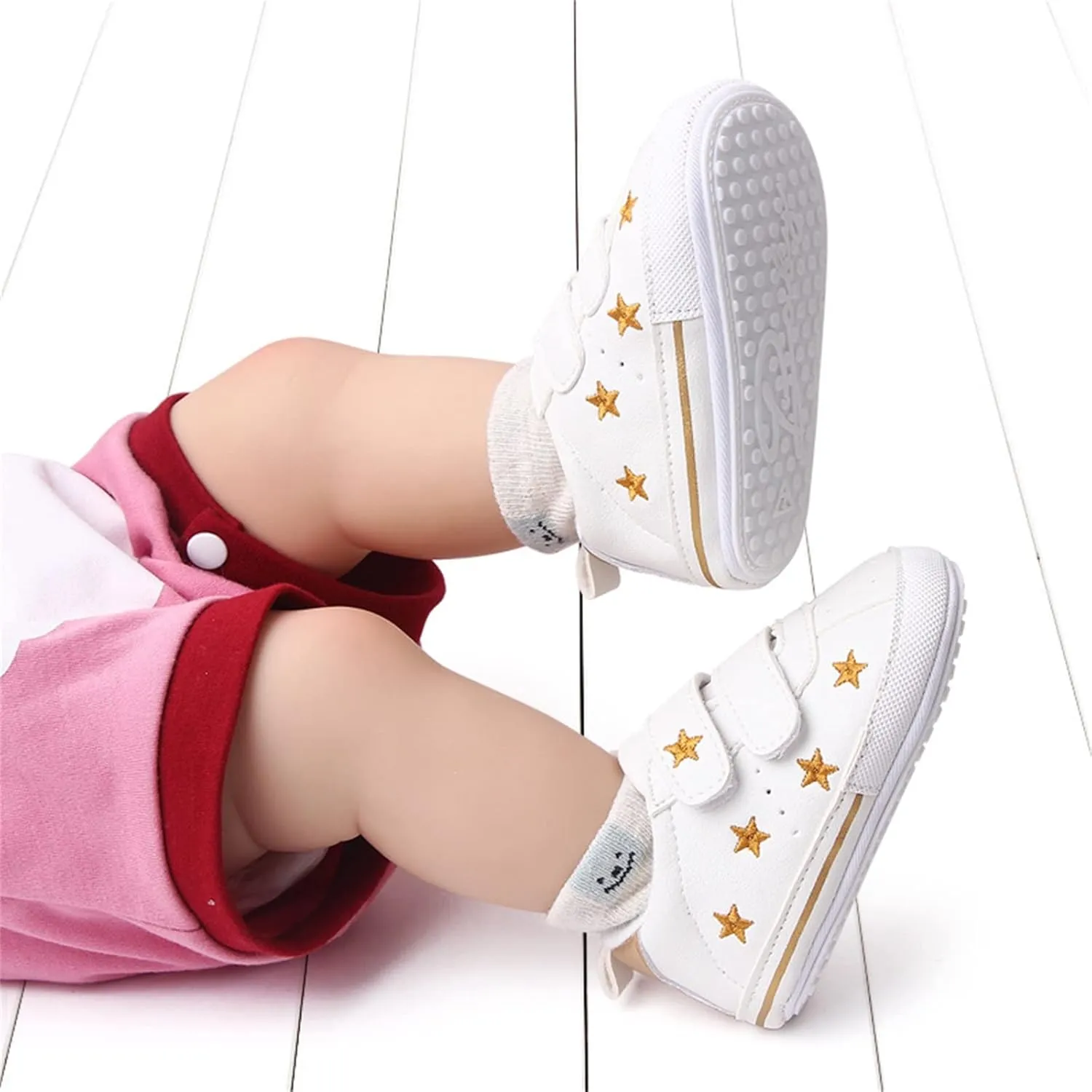 Toddler Shoes Infant Shoes Boys and Girls Sports Shoes Flat Bottom Light Double Strap Hook Loop Comfortable Born Shoes