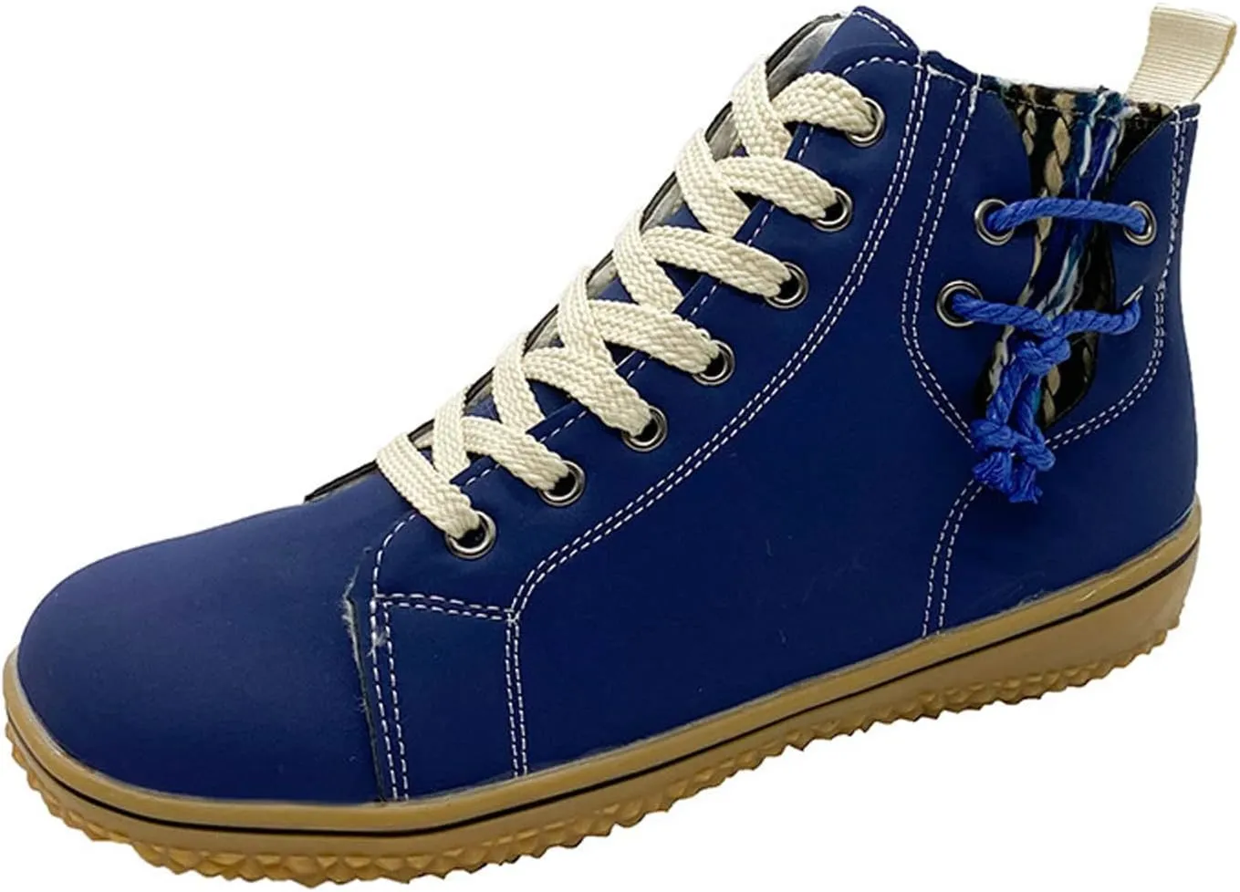 Vintage High Top Sneakers for Women Flat Heeled Ankle Boots Side Zipper Outdoor Lace-up Hiking Cross Country Shoes