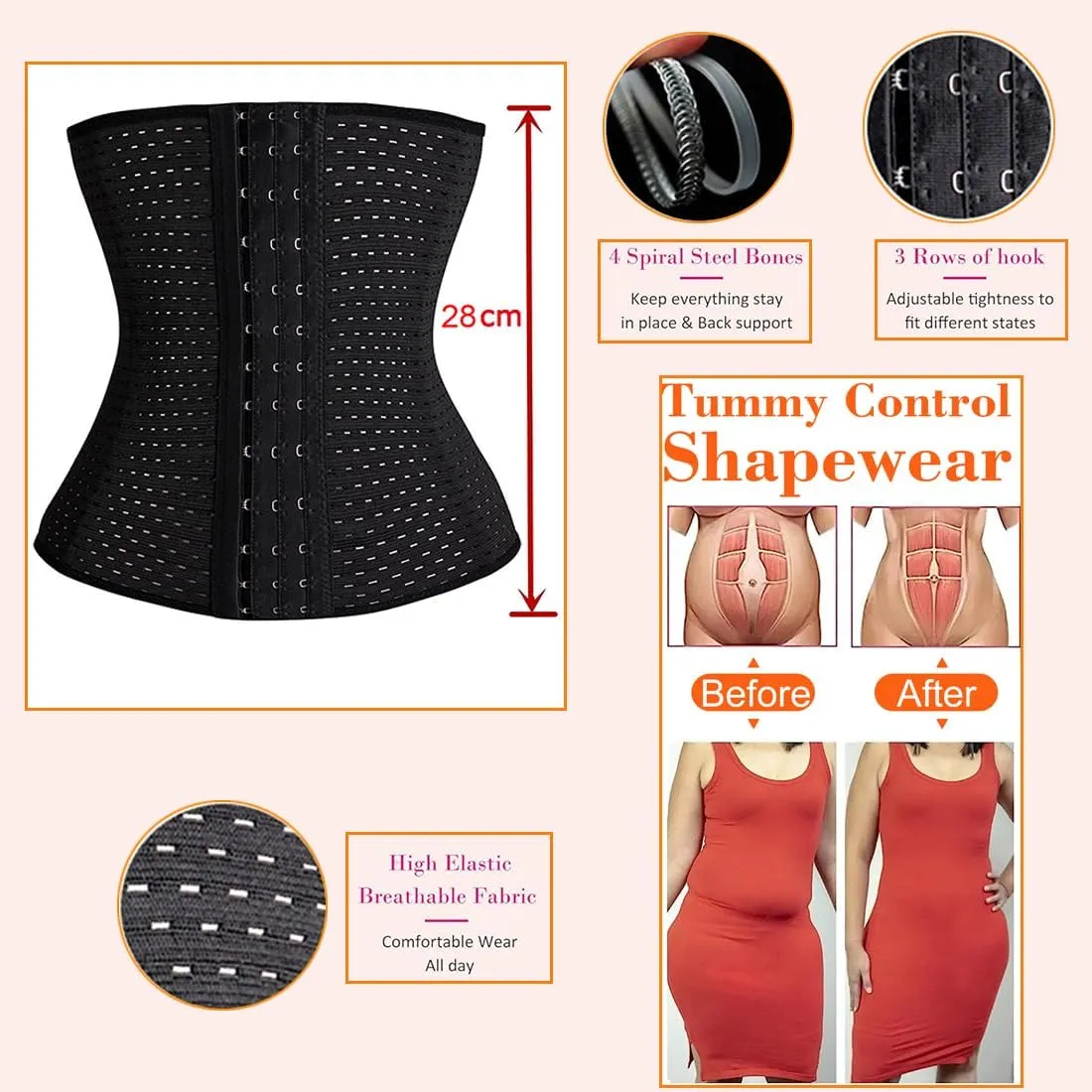 Waist Trainer for Women Tummy Control Body Shaper Waist Cincher Shapewear with Steel Bones