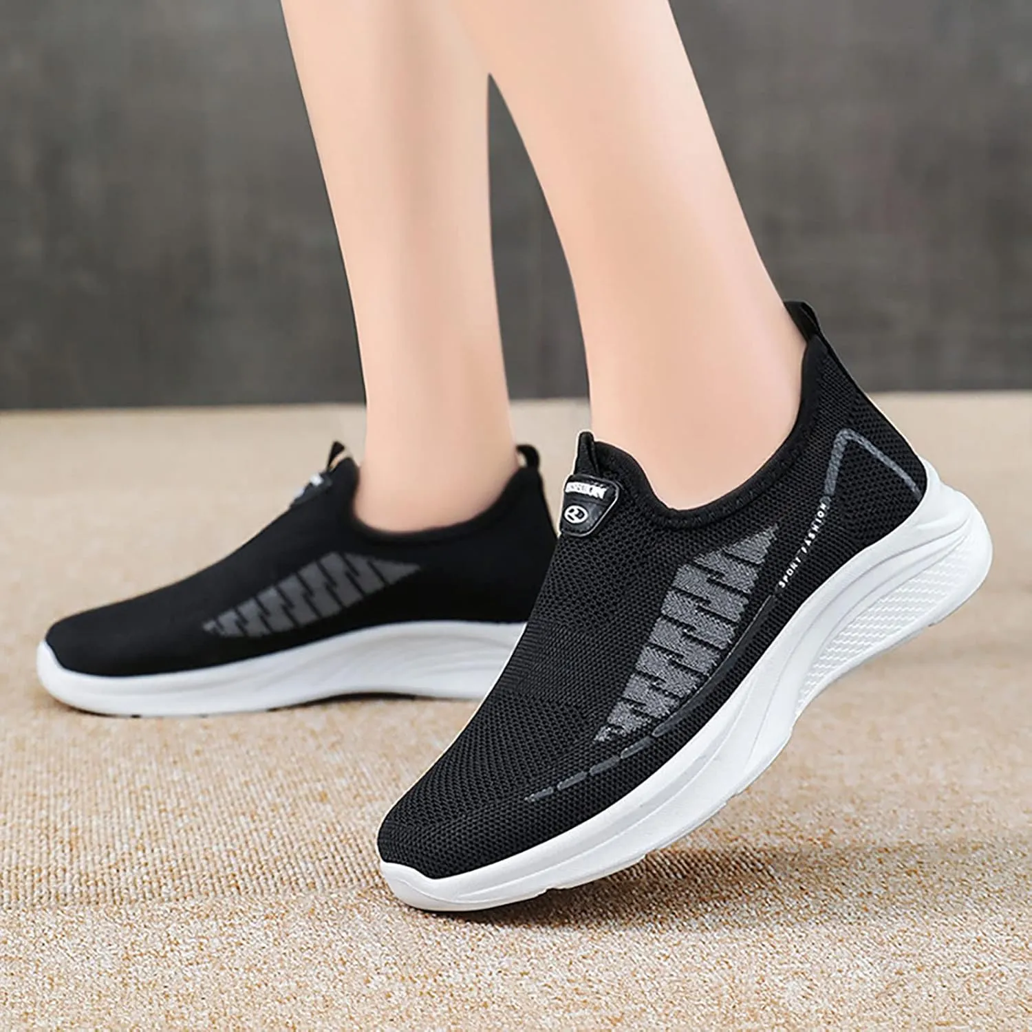 Walking Shoes Women Wide 9.5 Non Slip Arch Support Black Work Shoes for Women White Chunky Tennis Shoes Women Platform Slip On Shoes Women Dressy with Wedge Tenis para Mujeres OrtopéDicos