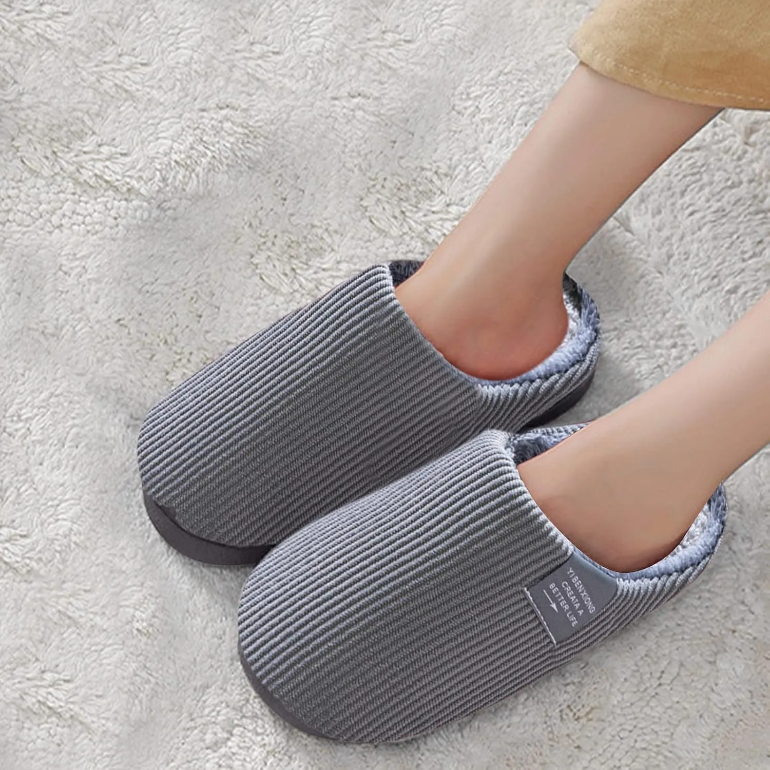 Warm Fuzzy Slippers for Women Indoor Mens For Men House Warm Slip Soft Plush Flop Slippers Flip On Shoes Slippers Men's Slipper Winter House Shoes