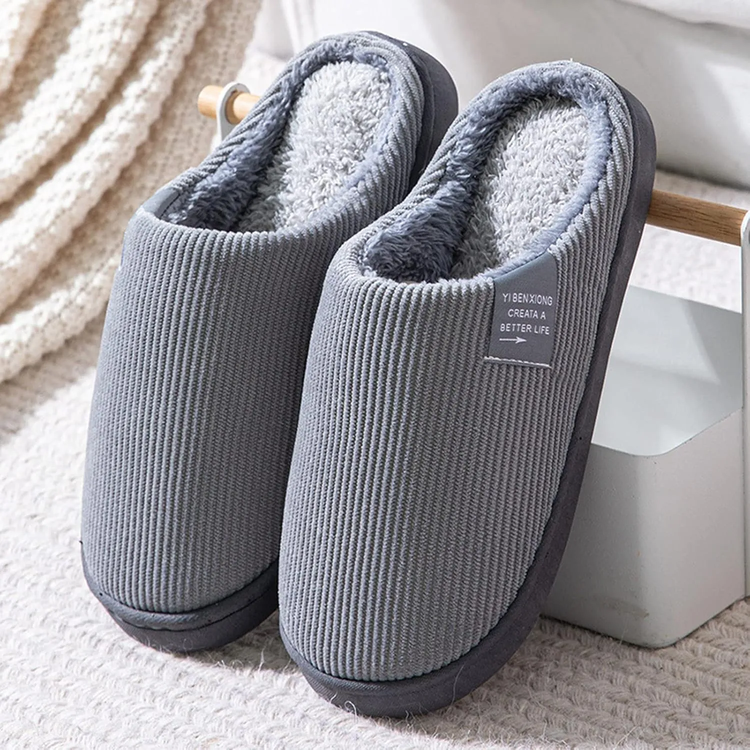 Warm Fuzzy Slippers for Women Indoor Mens For Men House Warm Slip Soft Plush Flop Slippers Flip On Shoes Slippers Men's Slipper Winter House Shoes