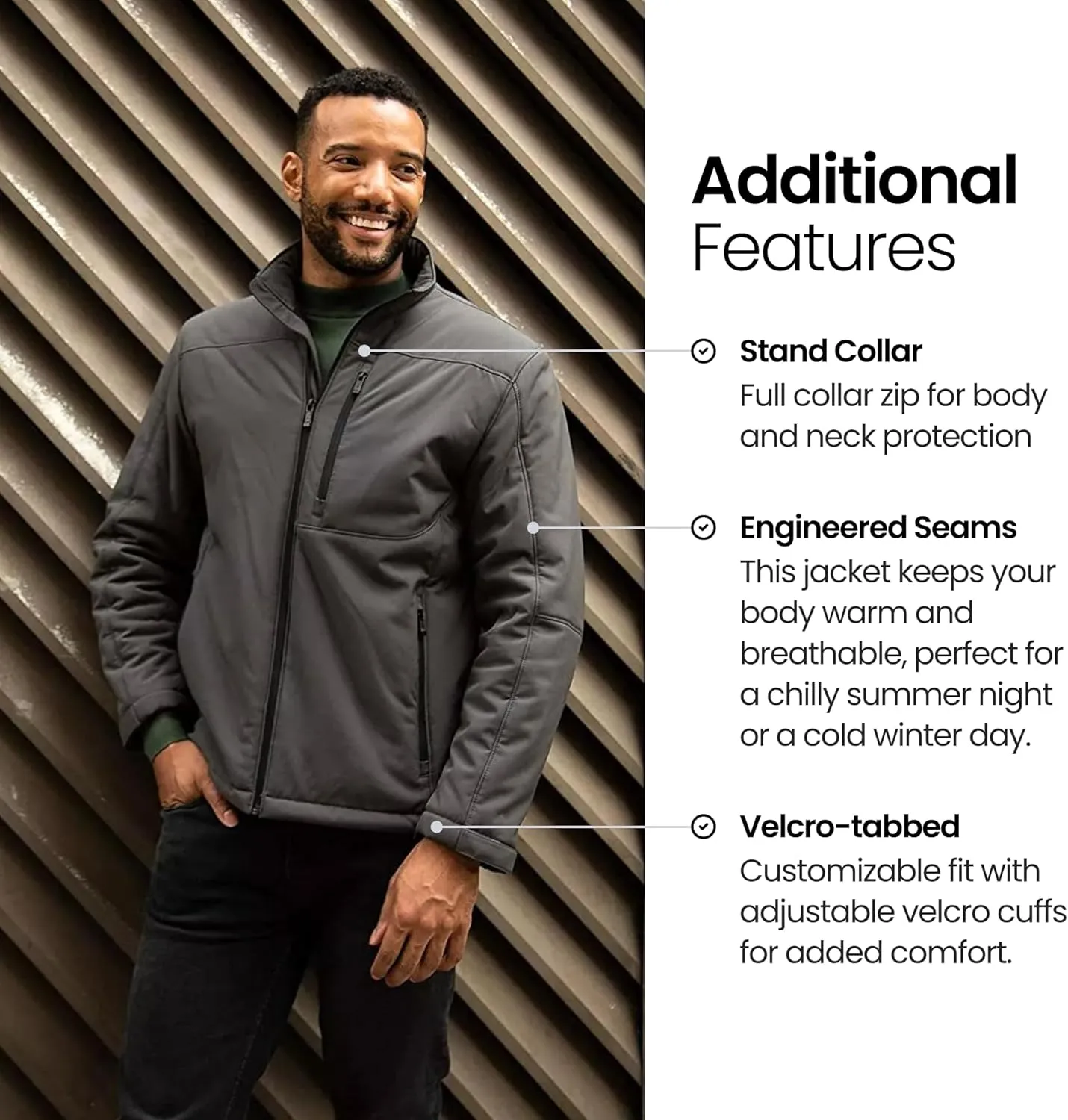 Weatherproof Midweight Soft Shell Jackets for Men - Mens Water Resistant Windbreaker with Stand Collar (S-3XL)