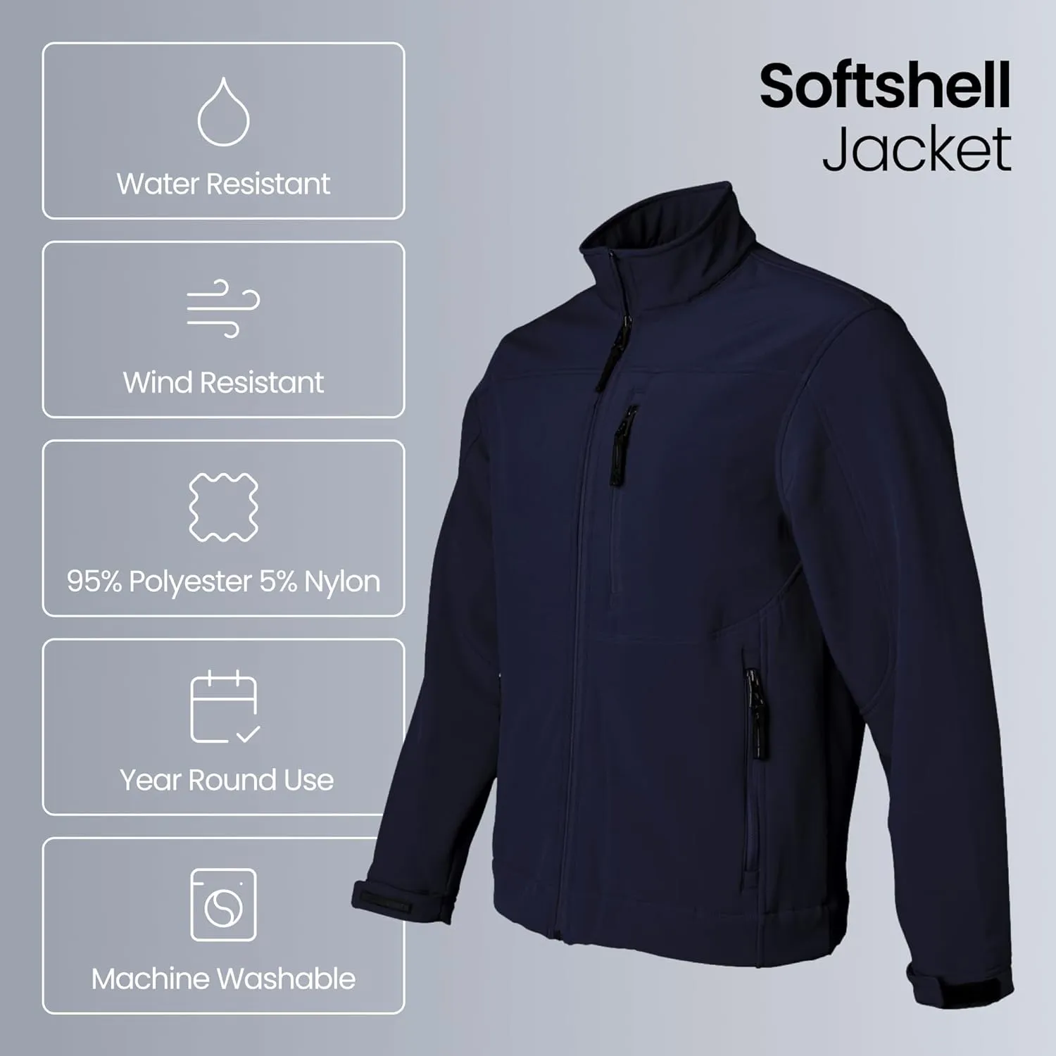 Weatherproof Midweight Soft Shell Jackets for Men - Mens Water Resistant Windbreaker with Stand Collar (S-3XL)