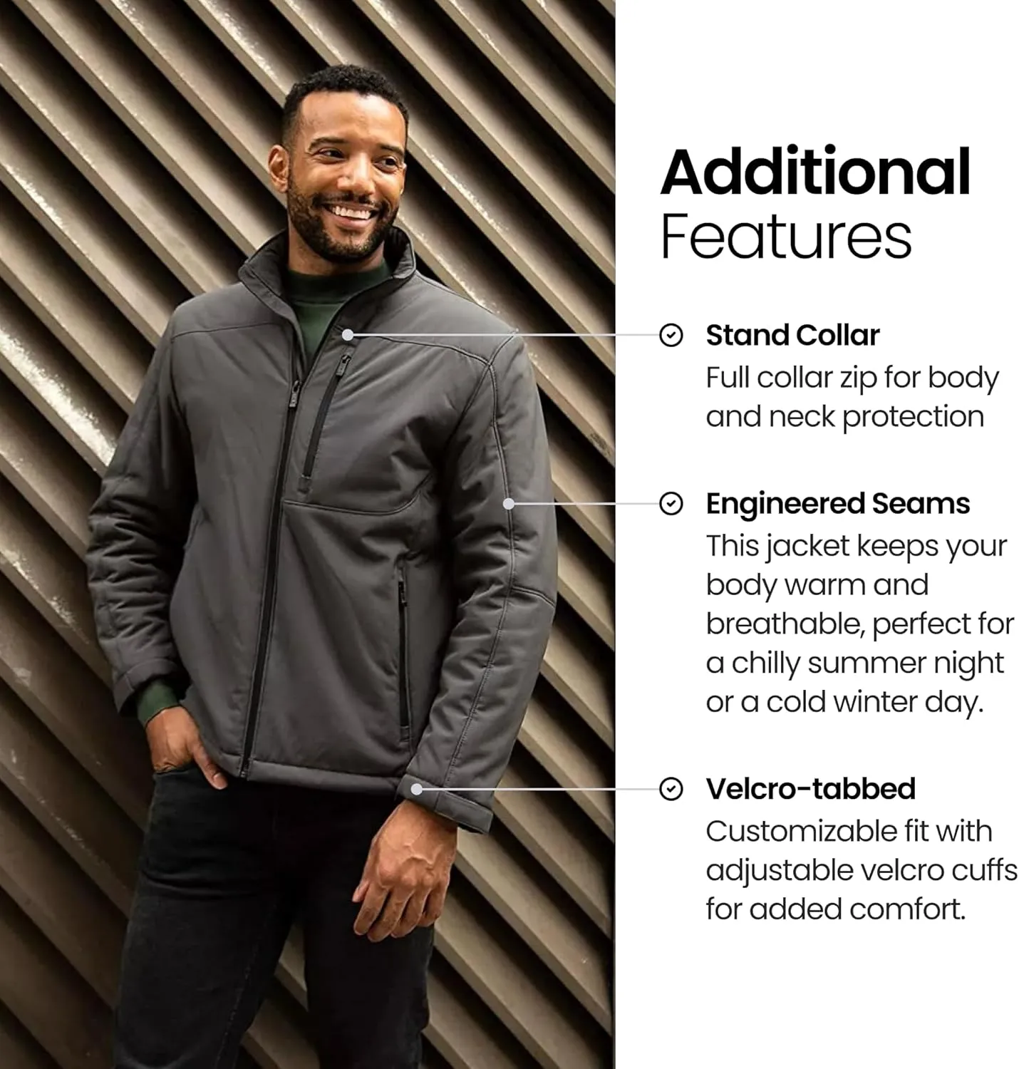 Weatherproof Midweight Soft Shell Jackets for Men - Mens Water Resistant Windbreaker with Stand Collar (S-3XL)