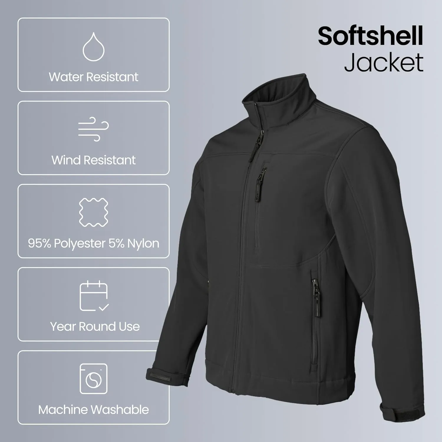 Weatherproof Midweight Soft Shell Jackets for Men - Mens Water Resistant Windbreaker with Stand Collar (S-3XL)