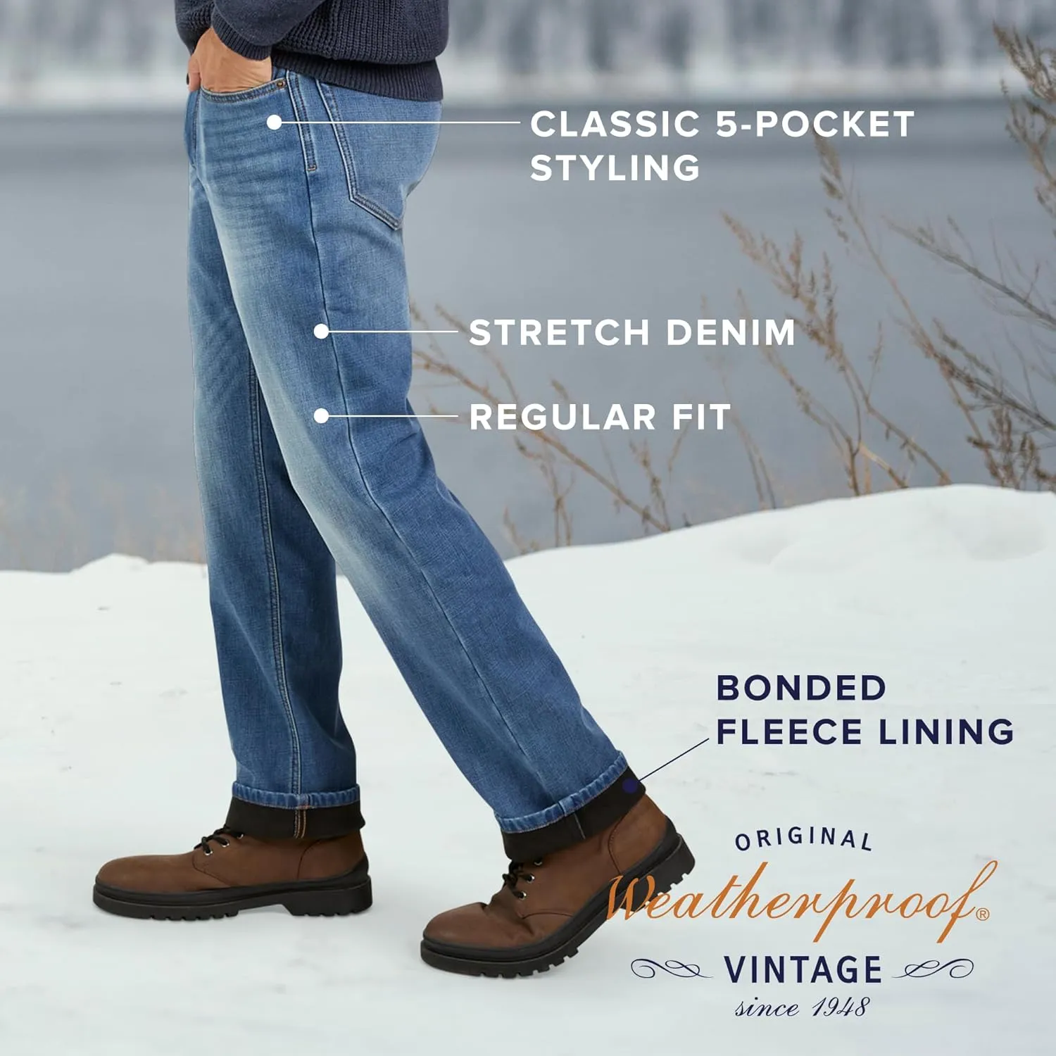 Weatherproof Vintage Fleece Lined Mens Jeans - Regular Fit Mens Fleece Lined Jeans - Men's Insulated Flannel Jeans Pants