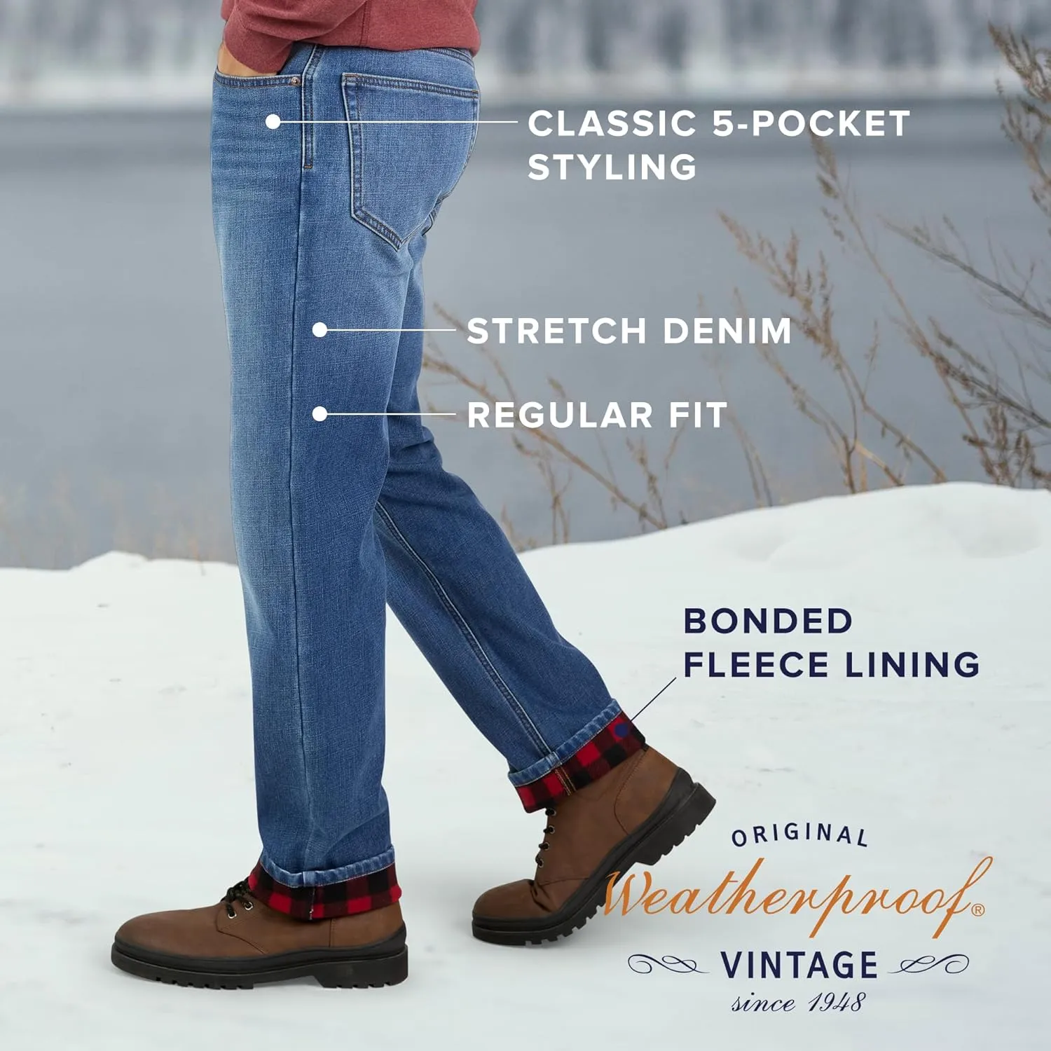 Weatherproof Vintage Fleece Lined Mens Jeans - Regular Fit Mens Fleece Lined Jeans - Men's Insulated Flannel Jeans Pants