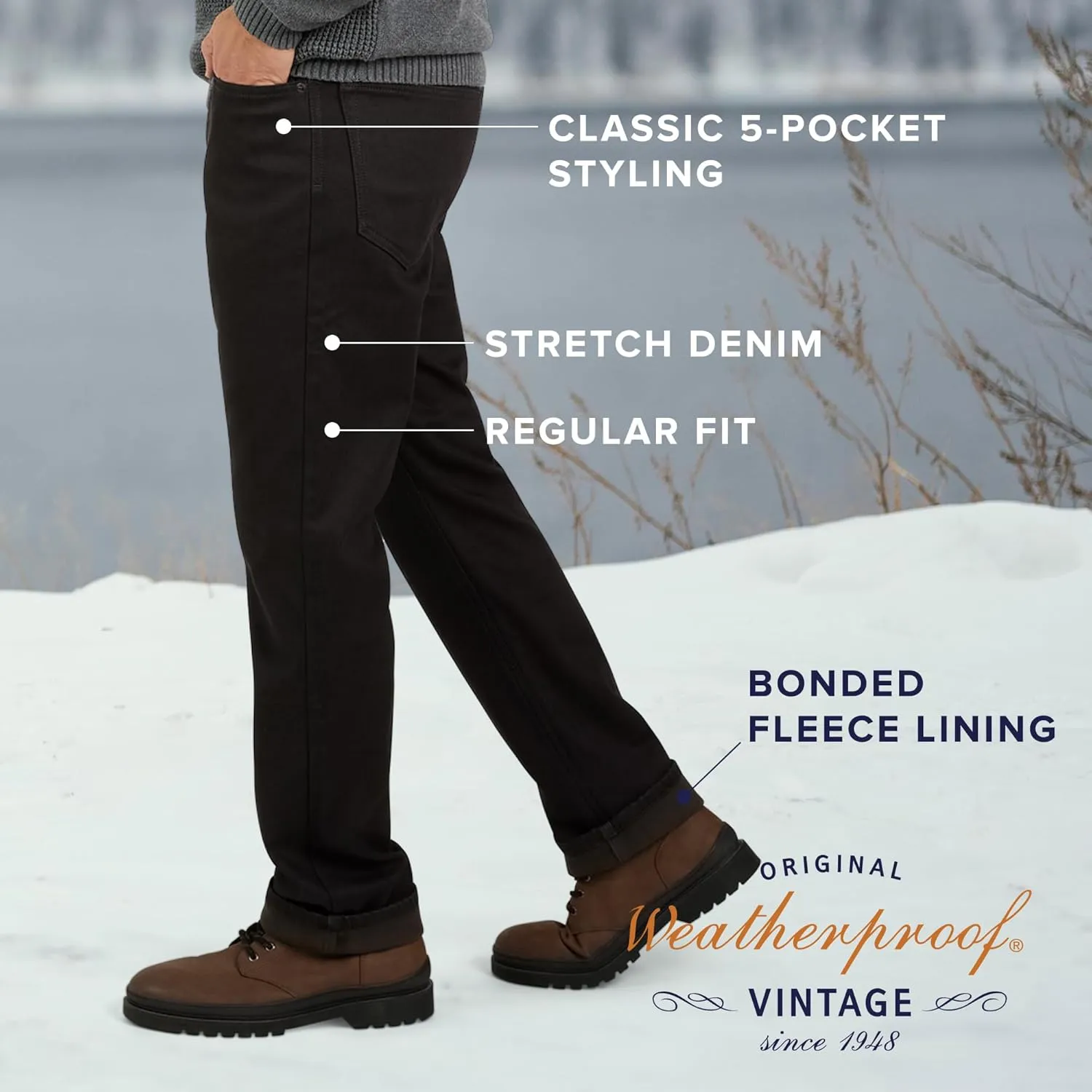 Weatherproof Vintage Fleece Lined Mens Jeans - Regular Fit Mens Fleece Lined Jeans - Men's Insulated Flannel Jeans Pants